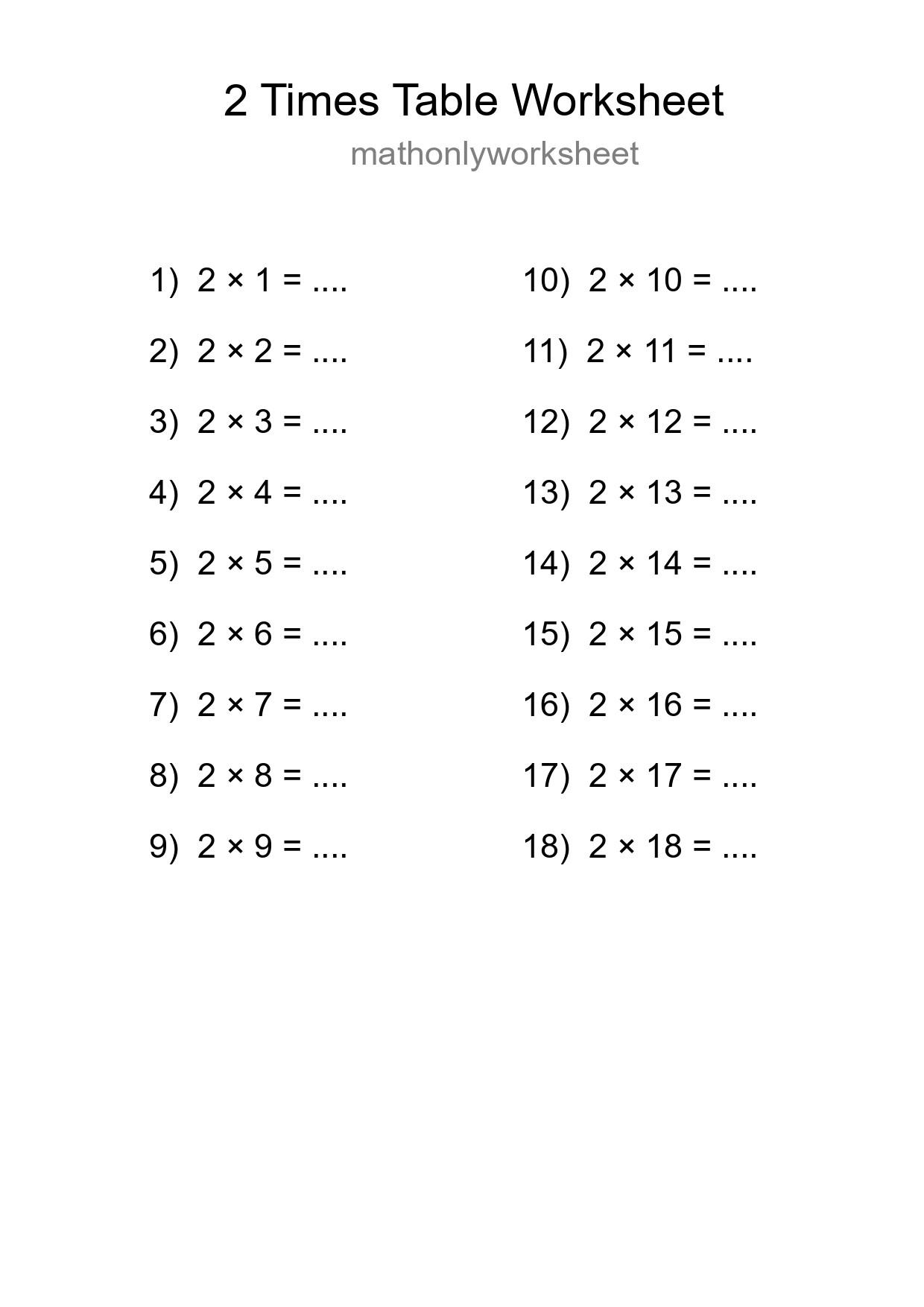 2 Times Table Worksheet For Grade 2 - Part 118