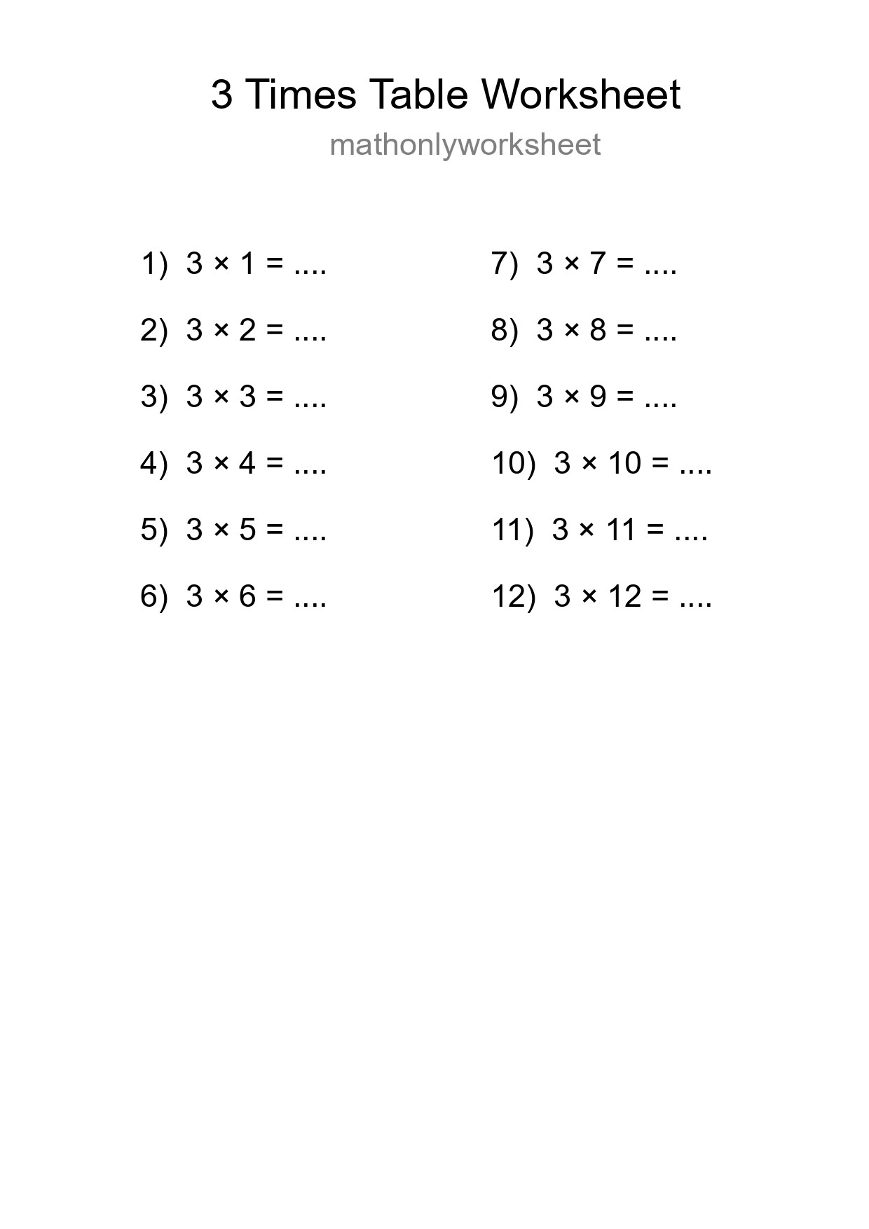 3 Times Table Worksheet For Grade 2 - Part 46