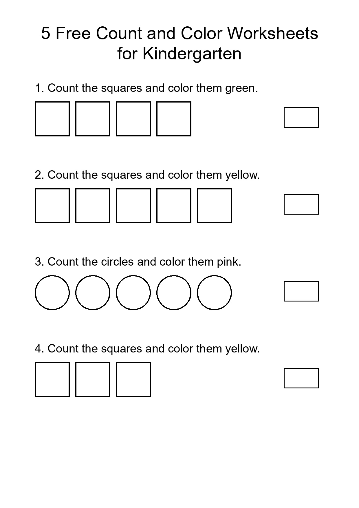 5 Free Count and Color Worksheets for Kindergarten
