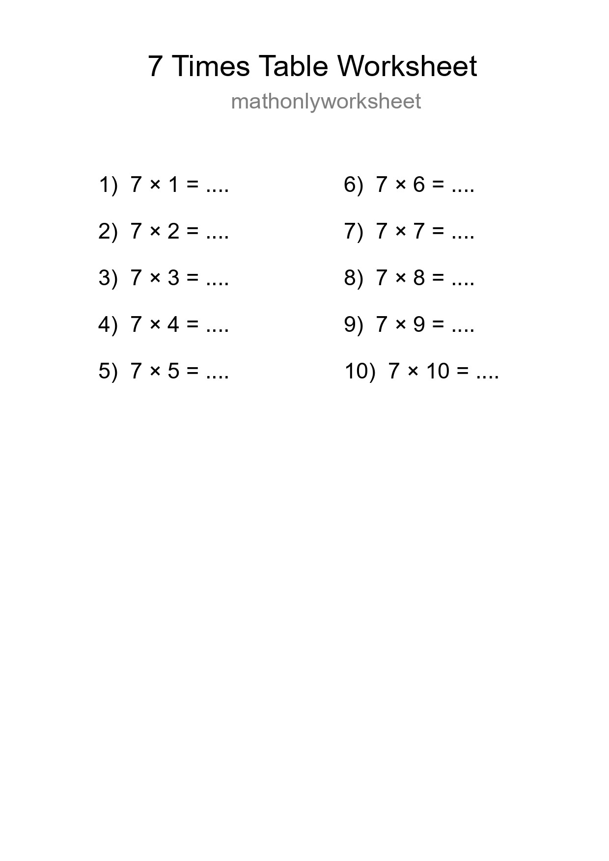 7 Times Table Worksheet For Grade 3 With Answers - Part 58