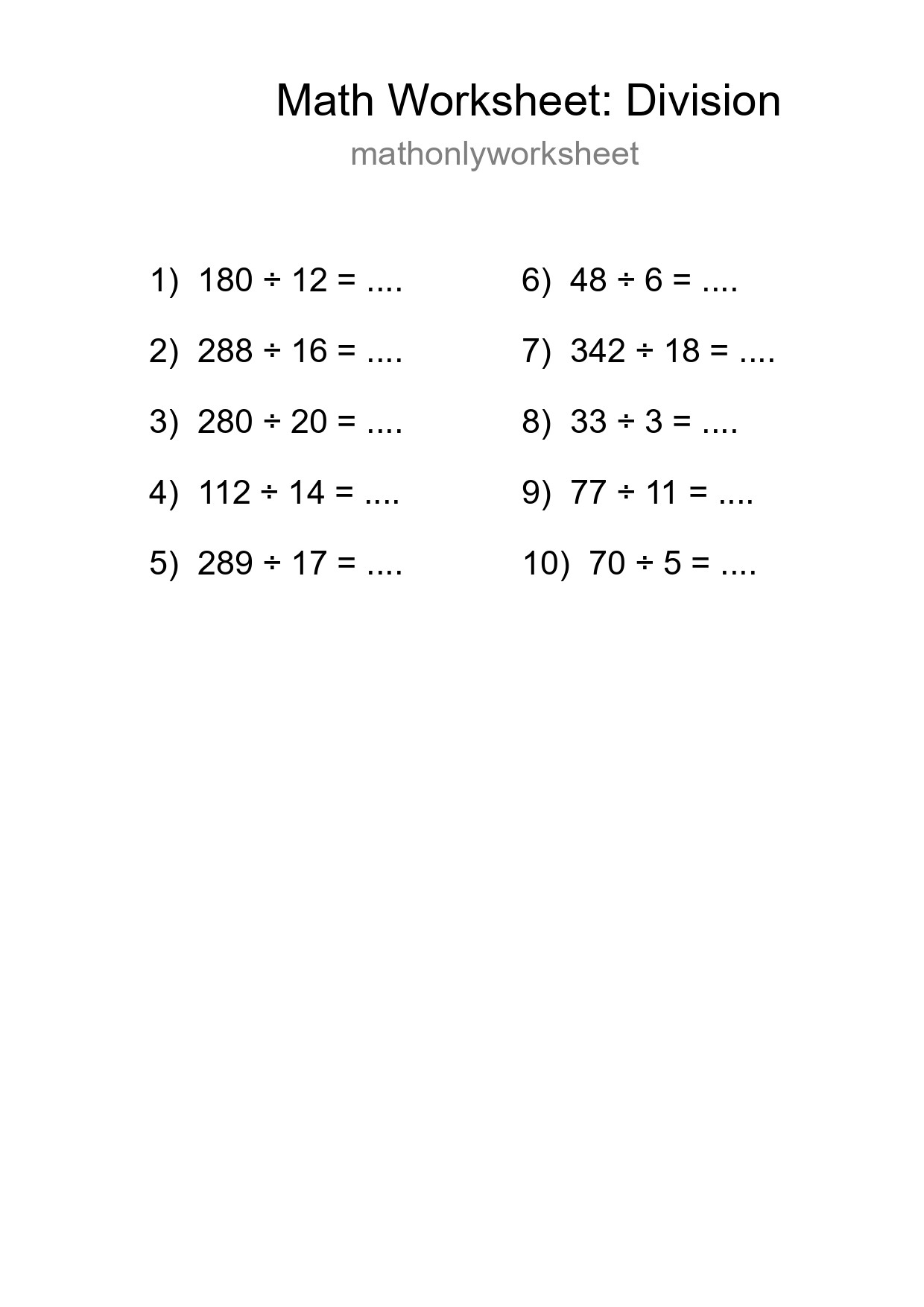 Free 10 Division Math Worksheet For Grade 2 - Part 64