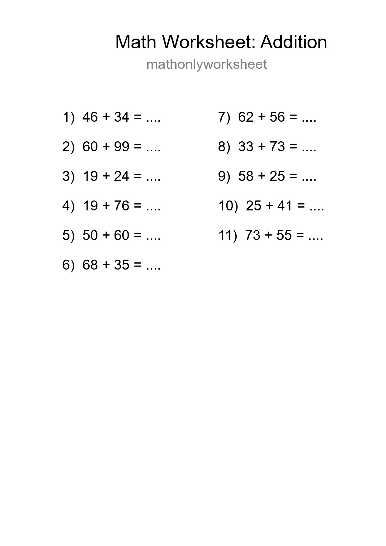 Free 11 Addition Math Worksheet For Grade 3 - Part 25