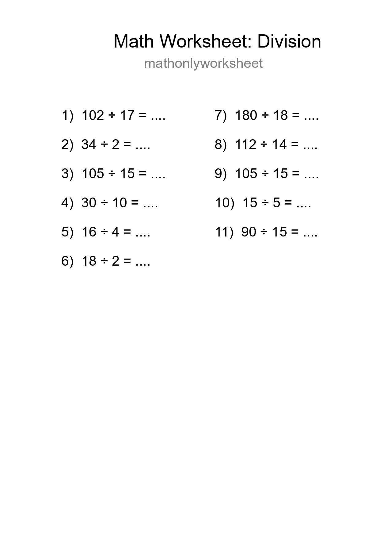 Free 11 Division Math Worksheet For Grade 2 With Answers - Part 136