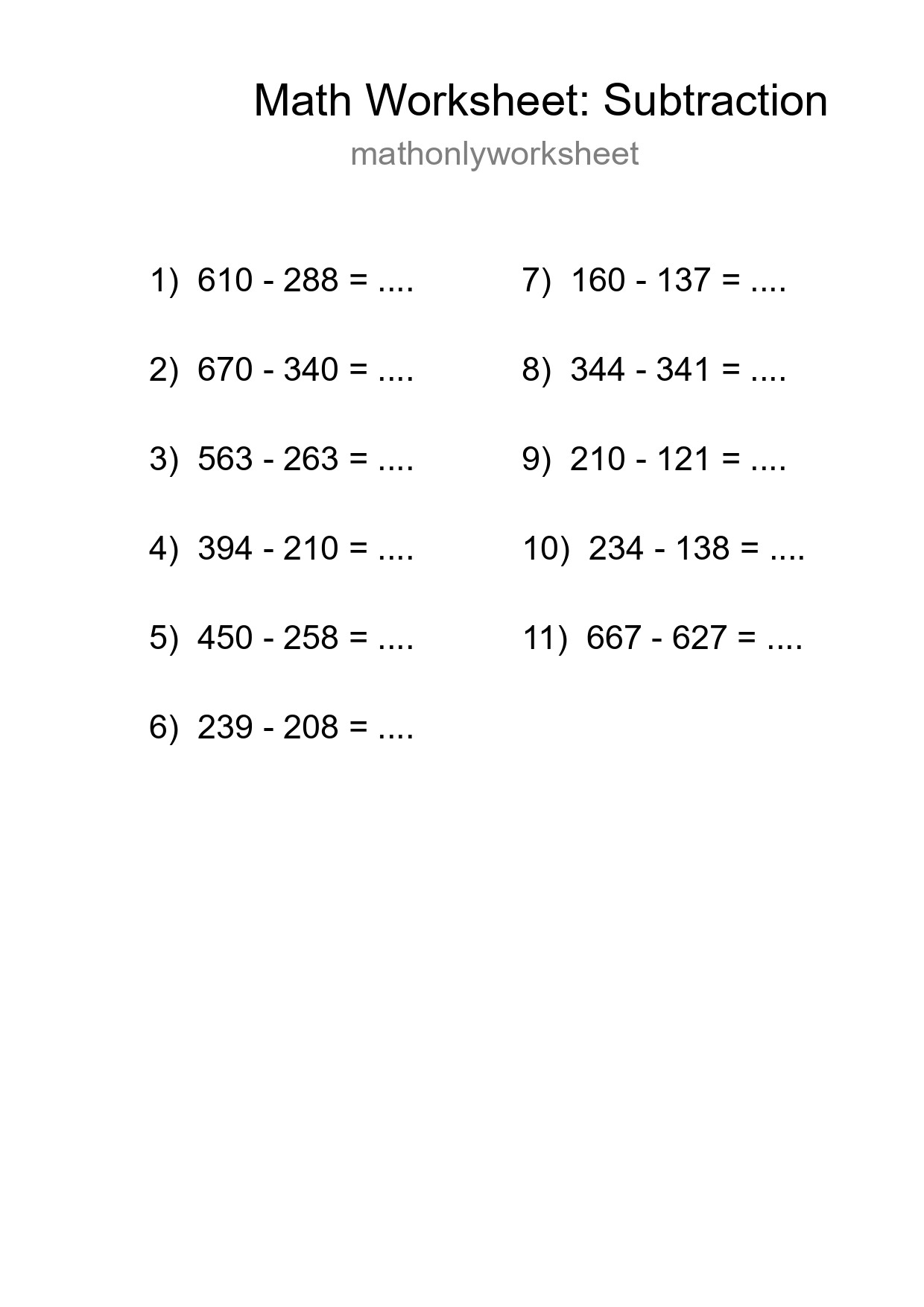 Free 11 Subtraction Math Worksheet For Grade 5 - Part 141