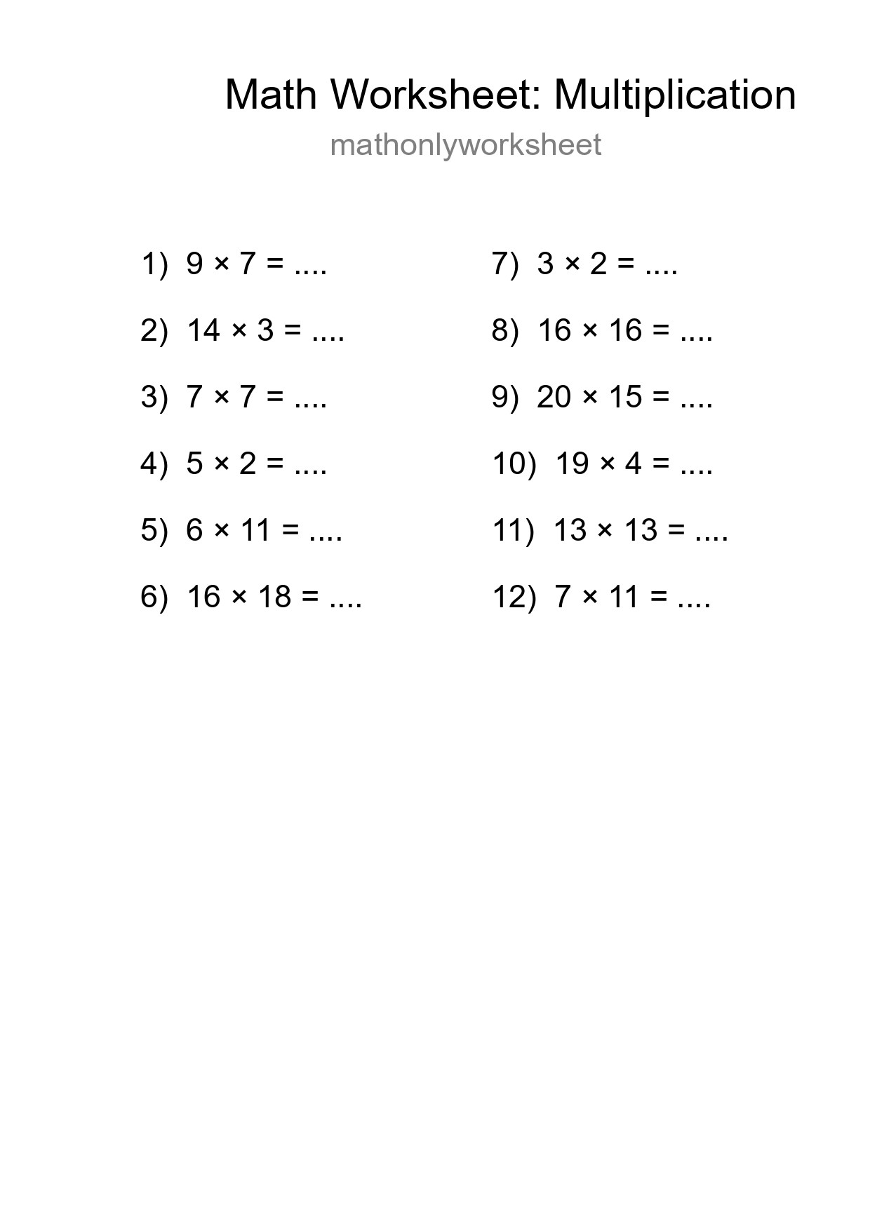 Free 12 Multiplication Math Worksheet For Grade 2 - Part 200