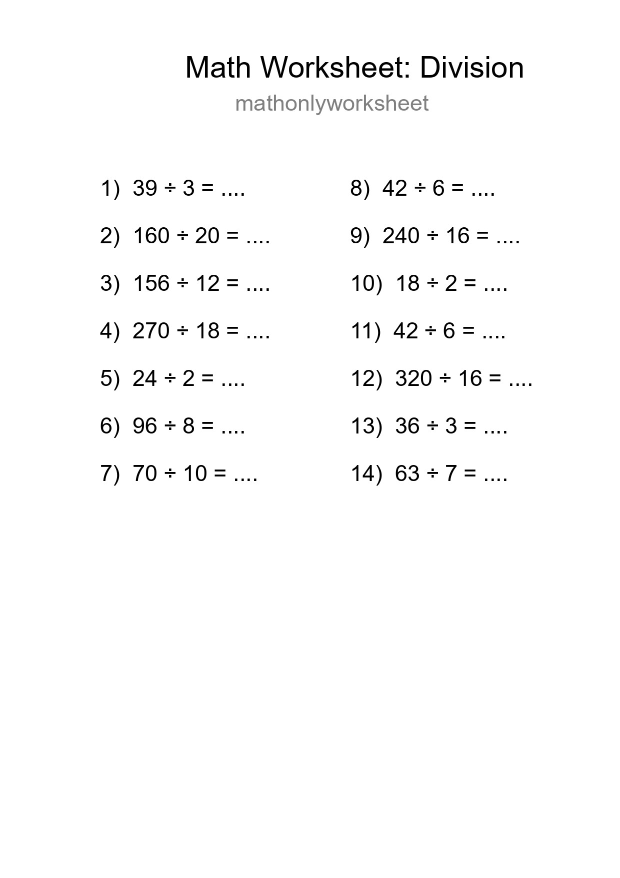 Free 14 Division Math Worksheet For Grade 2 - Part 220