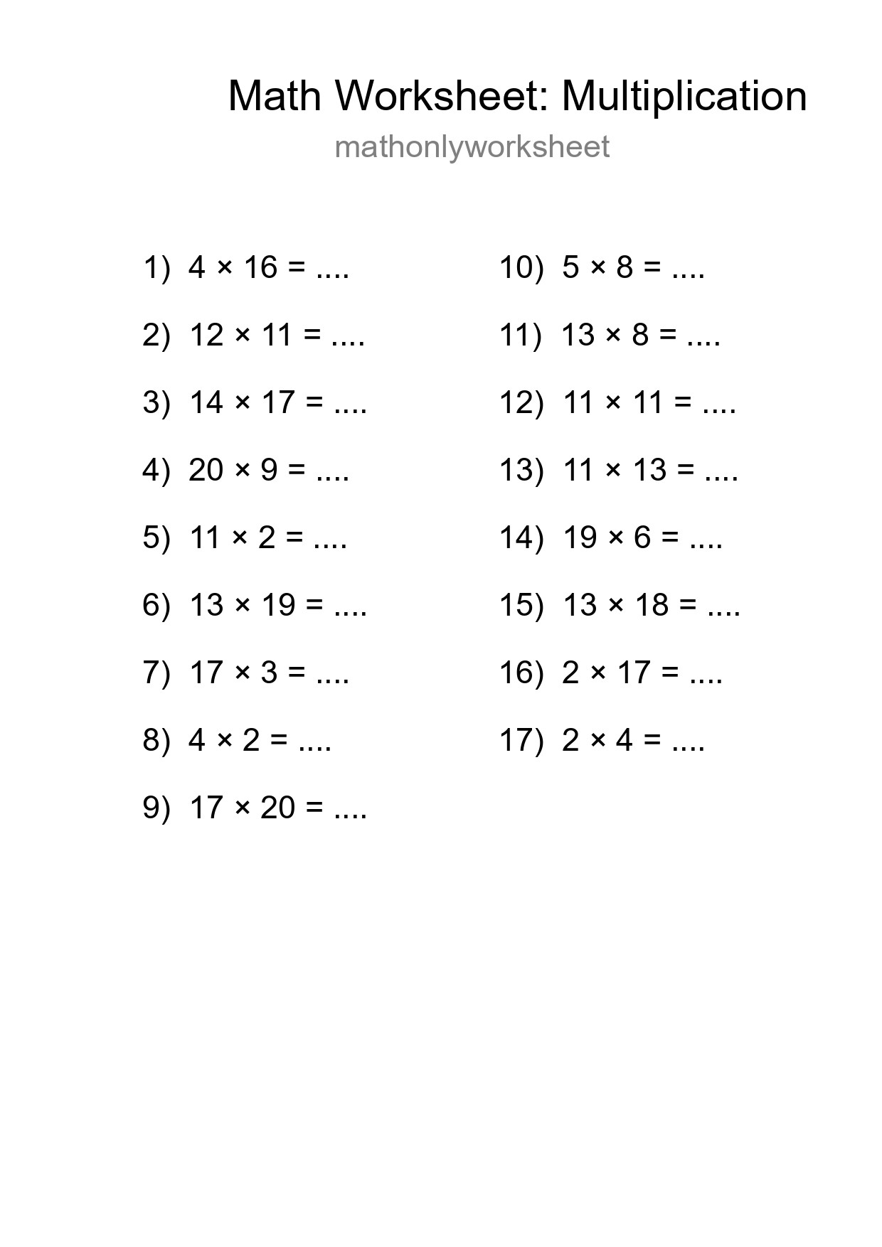 Free 17 Multiplication Math Worksheet For Grade 2 With Answers - Part 68