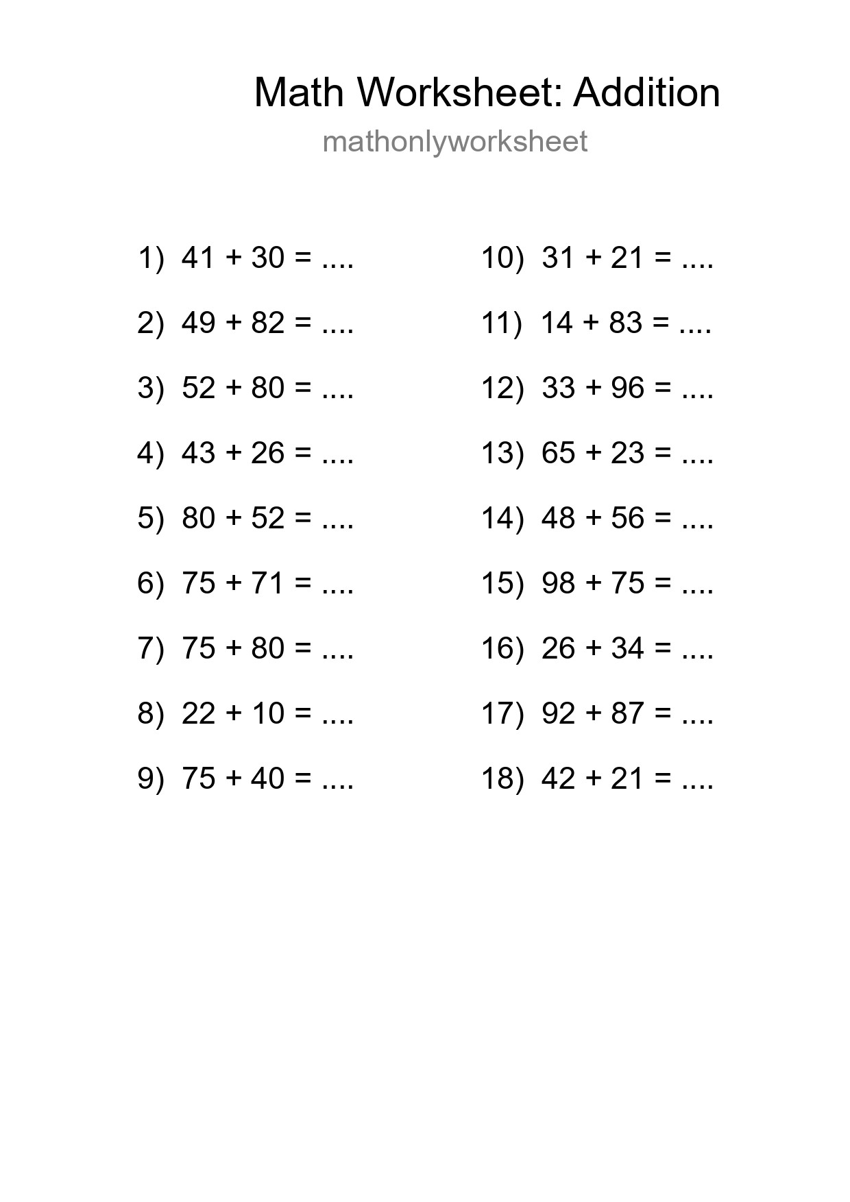 Free 18 Addition Math Worksheet For Grade 3 With Answers - Part 61