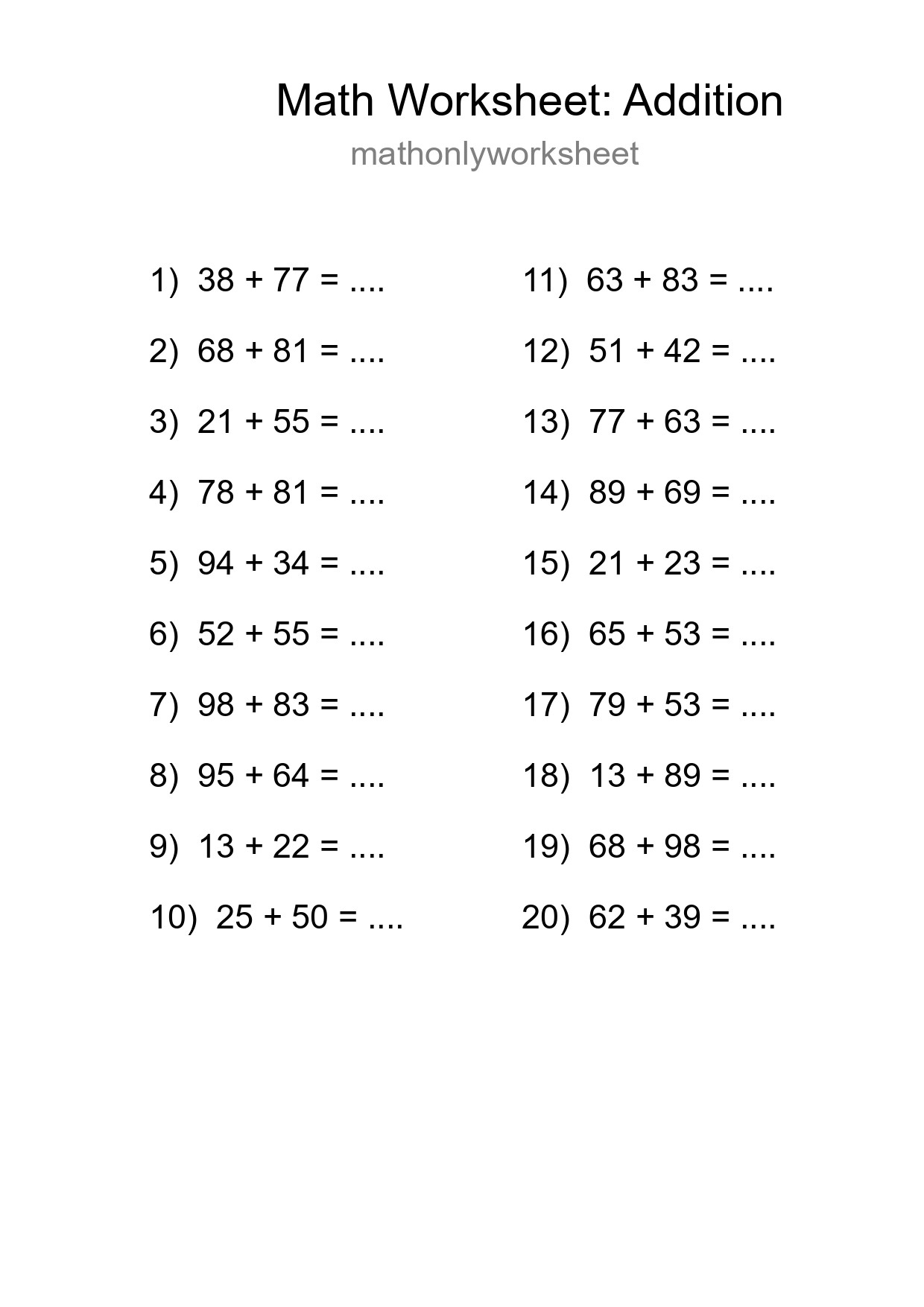 Free 20 Addition Math Worksheet For Grade 3 - Part 121