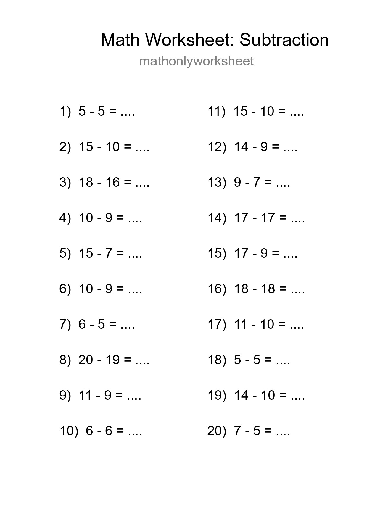 Free 20 Subtraction Math Worksheet For Grade 2 - Part 9