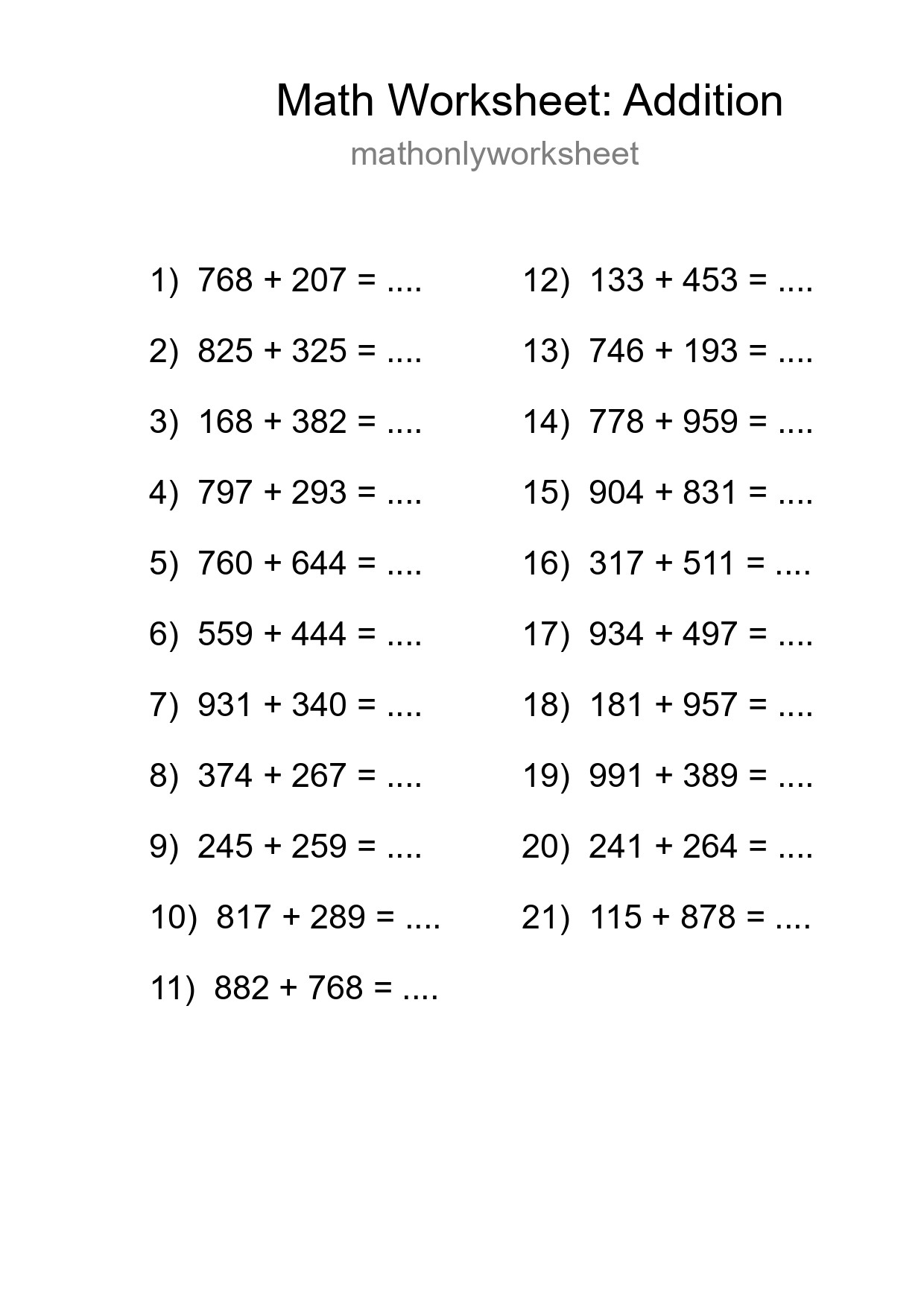 Free 21 Addition Math Worksheet For Grade 5 - Part 13