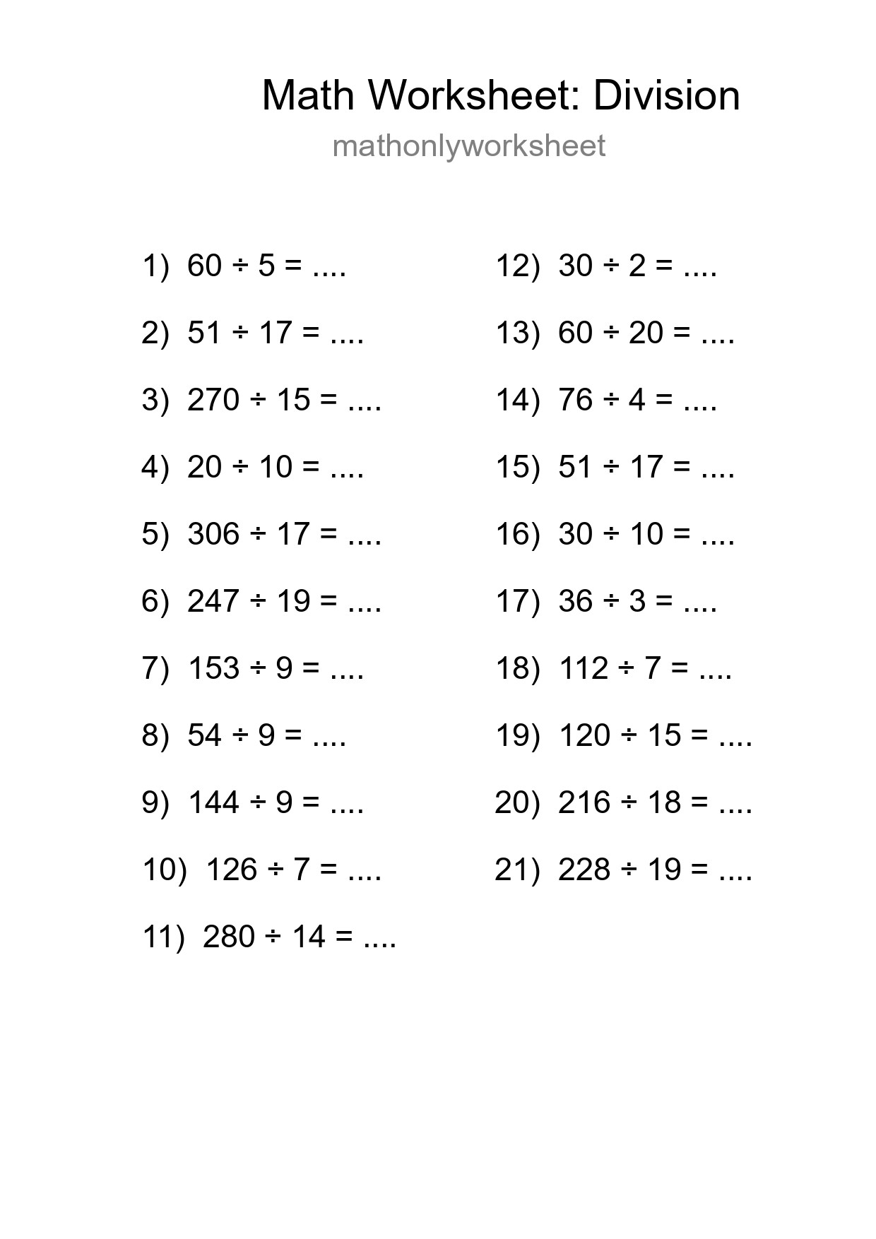 Free 21 Division Math Worksheet For Grade 2 With Answers - Part 52
