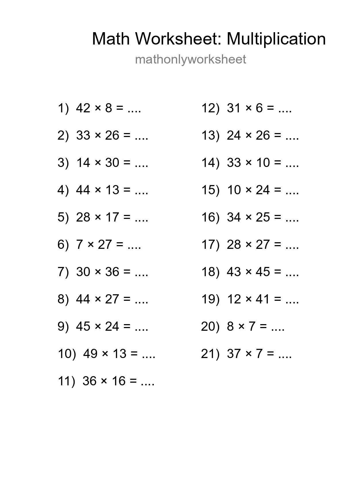 Free 21 Multiplication Math Worksheet For Grade 2 With Answers - Part 92