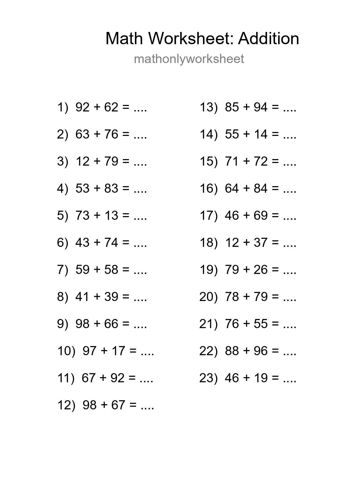 Free 23 Addition Math Worksheet For Grade 3 With Answers - Part 181