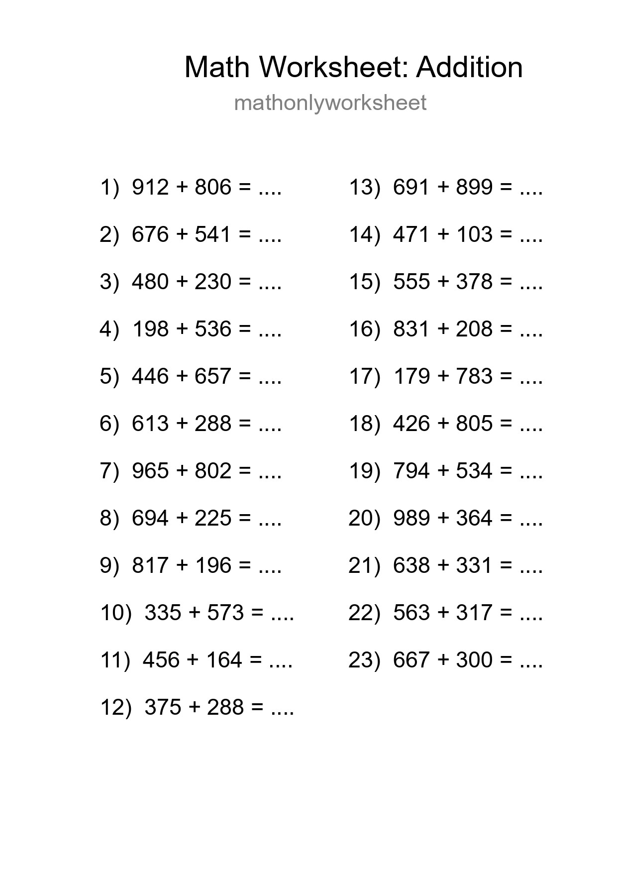 Free 23 Addition Math Worksheet For Grade 5 - Part 97