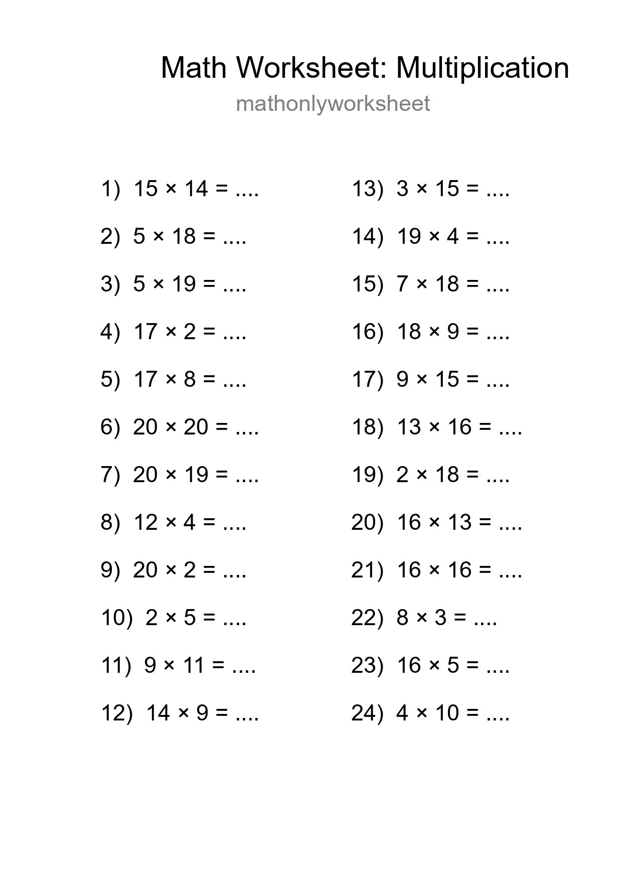 Free 24 Multiplication Math Worksheet For Grade 2 With Answers - Part 44