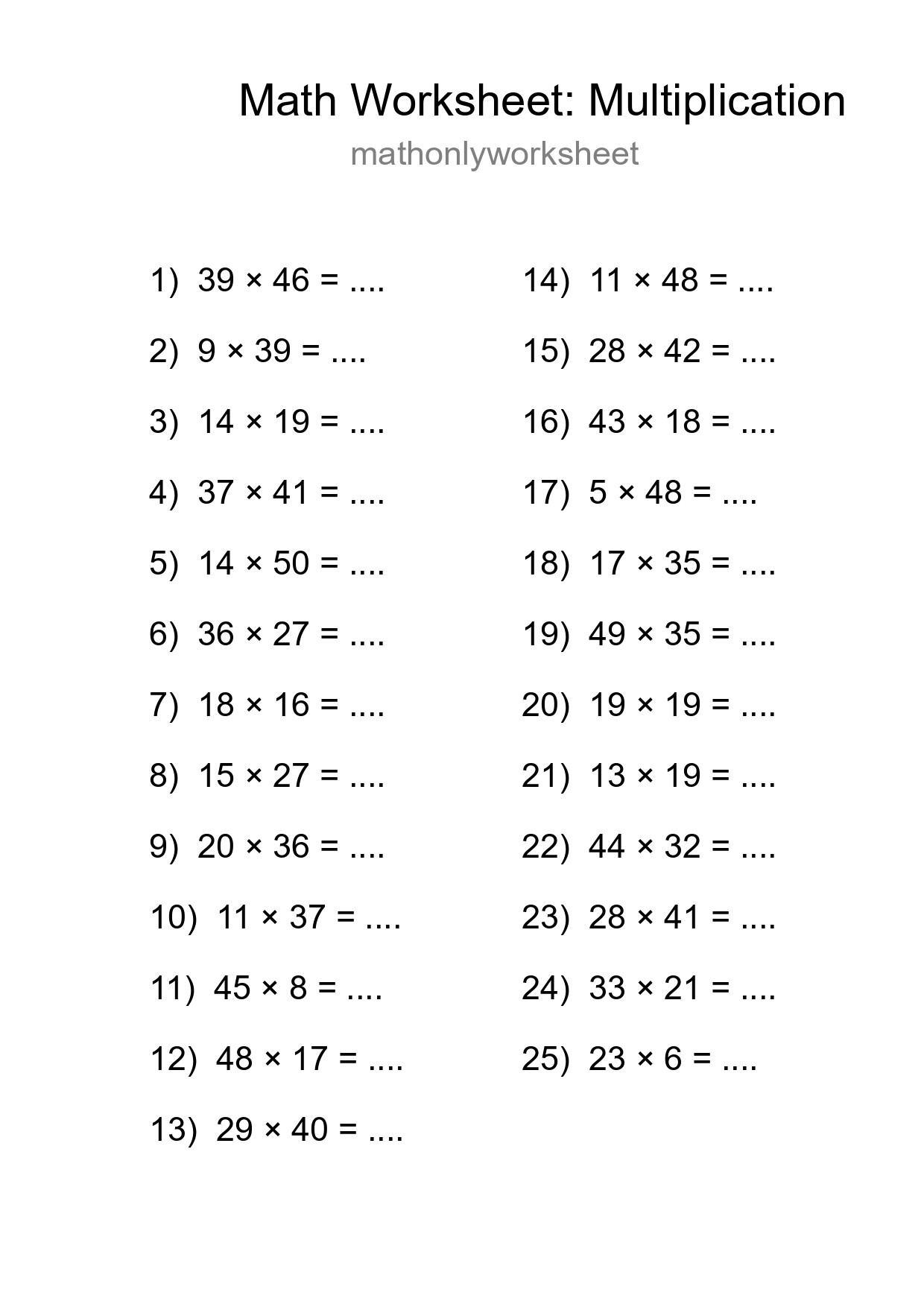 Free 25 Multiplication Math Worksheet For Grade 2 - Part 236
