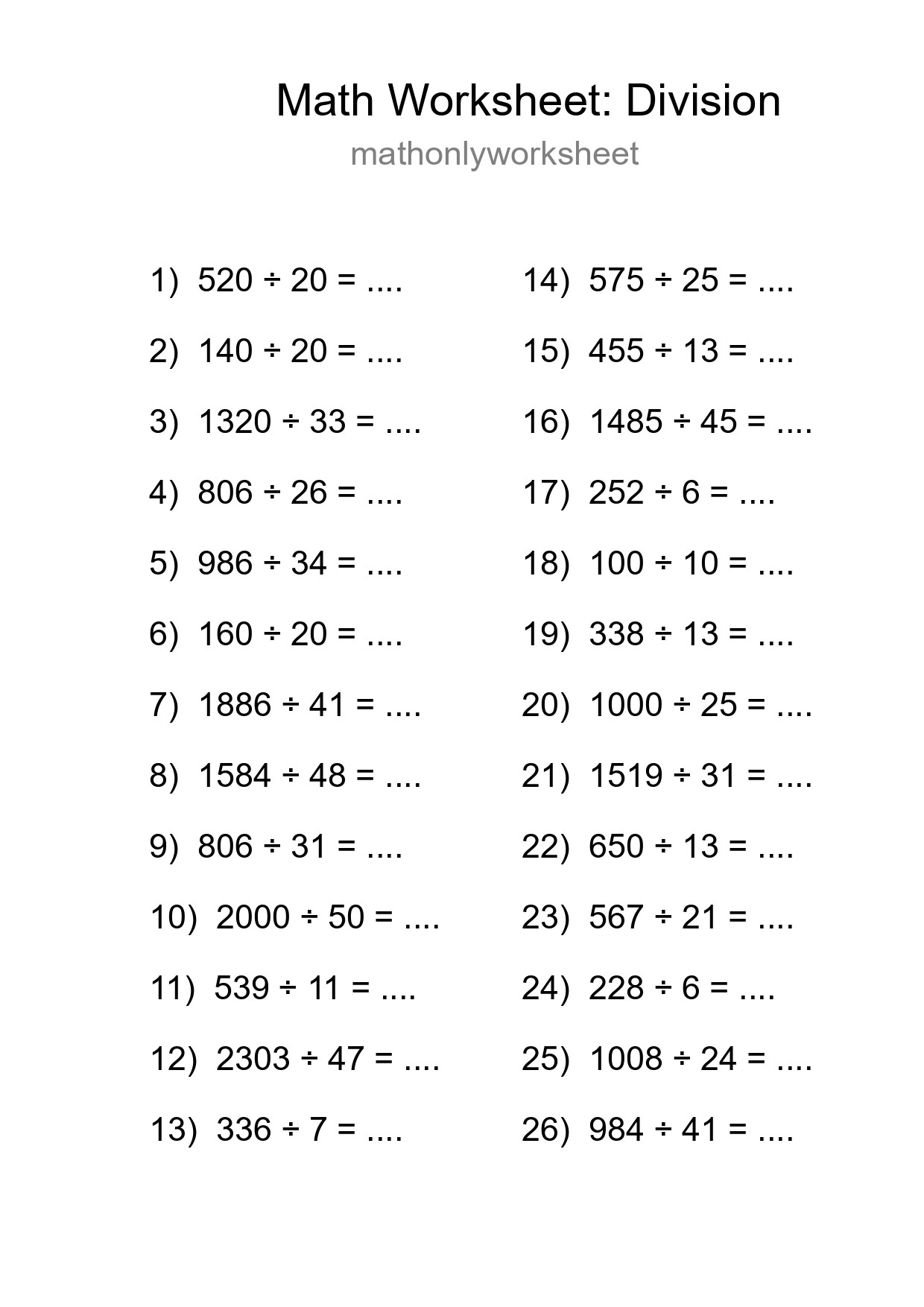 Free 26 Division Math Worksheet For Grade 2 With Answers - Part 124
