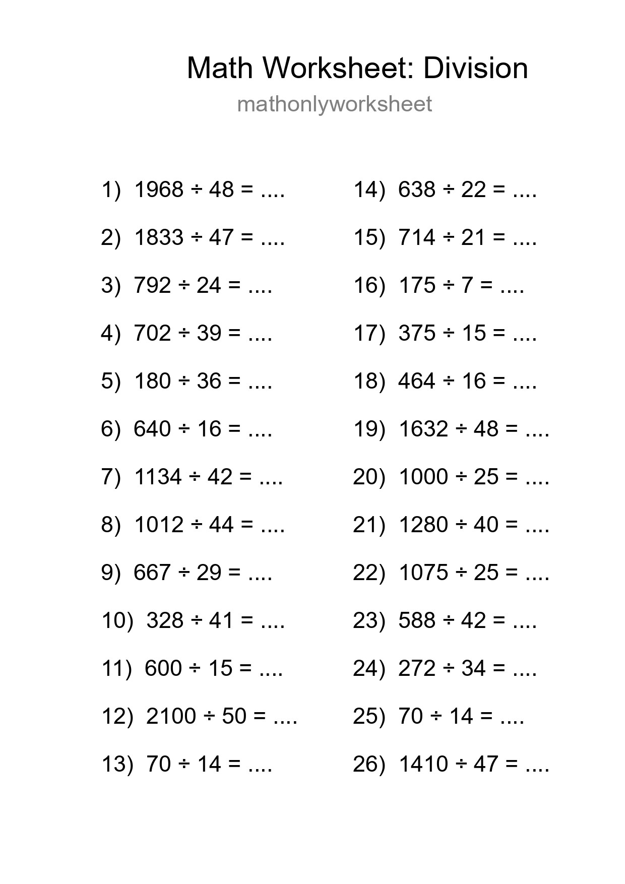 Free 26 Division Math Worksheet For Grade 2 With Answers - Part 16