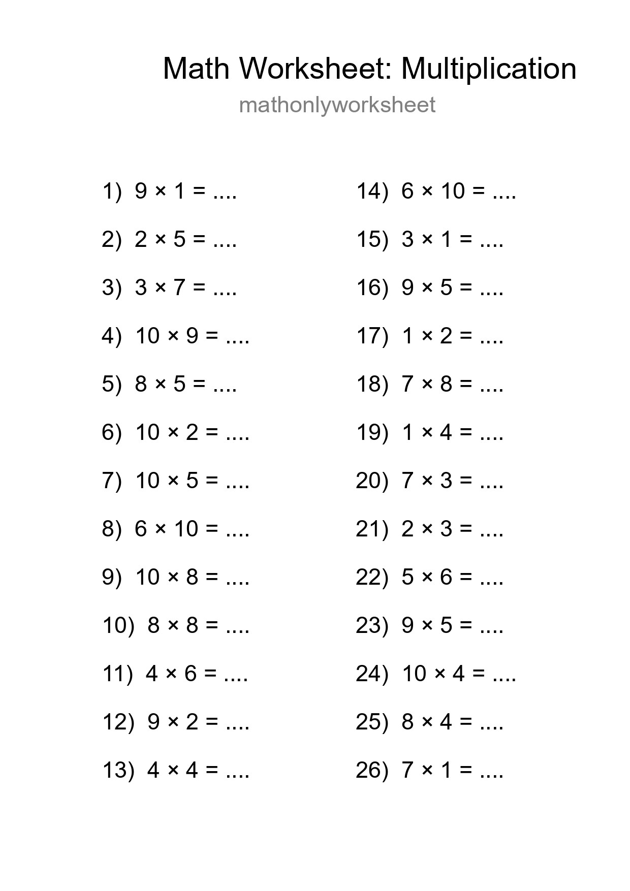 Free 26 Multiplication Math Worksheet For Grade 1 - Part 128