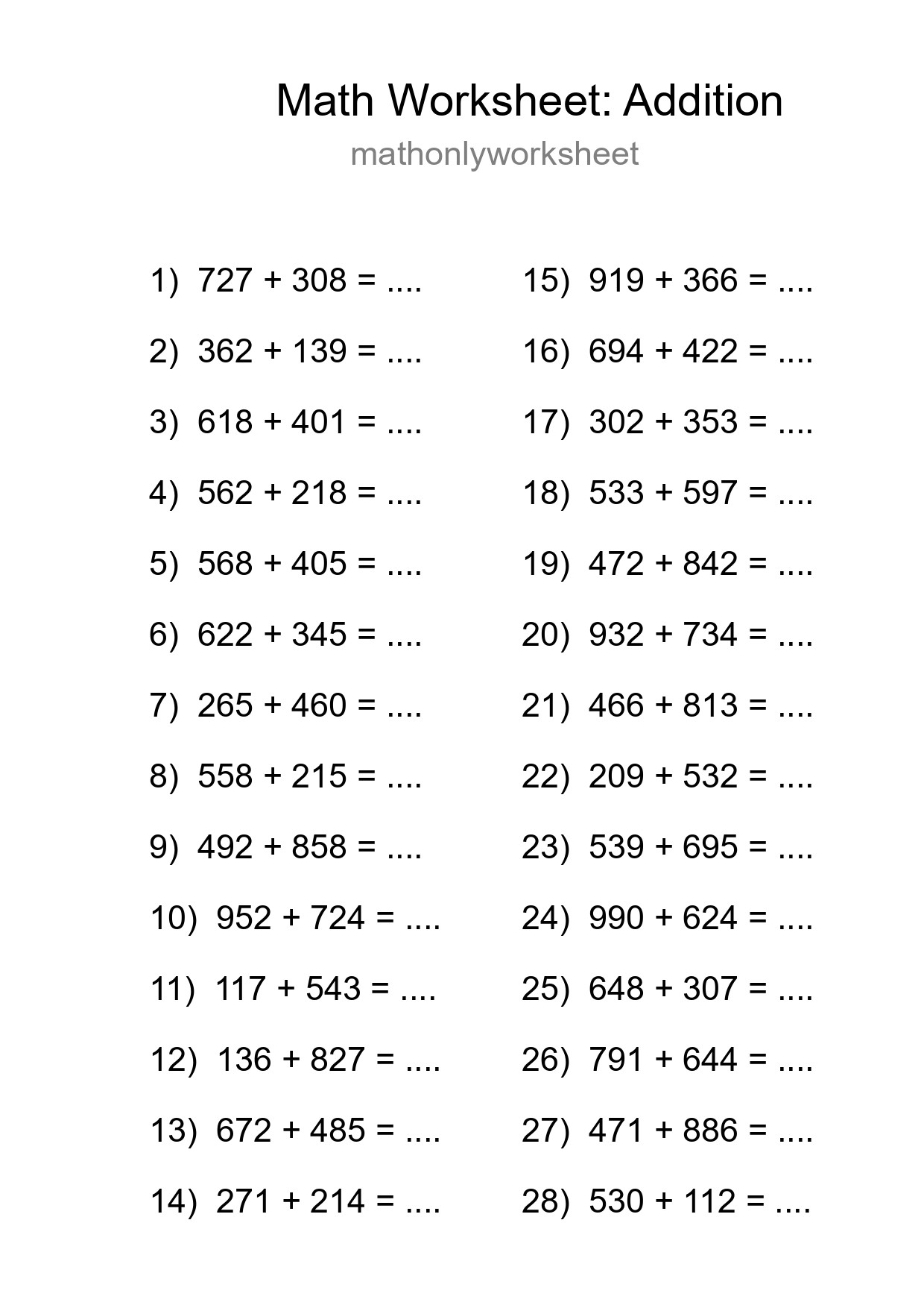 Free 28 Addition Math Worksheet For Grade 5 - Part 193
