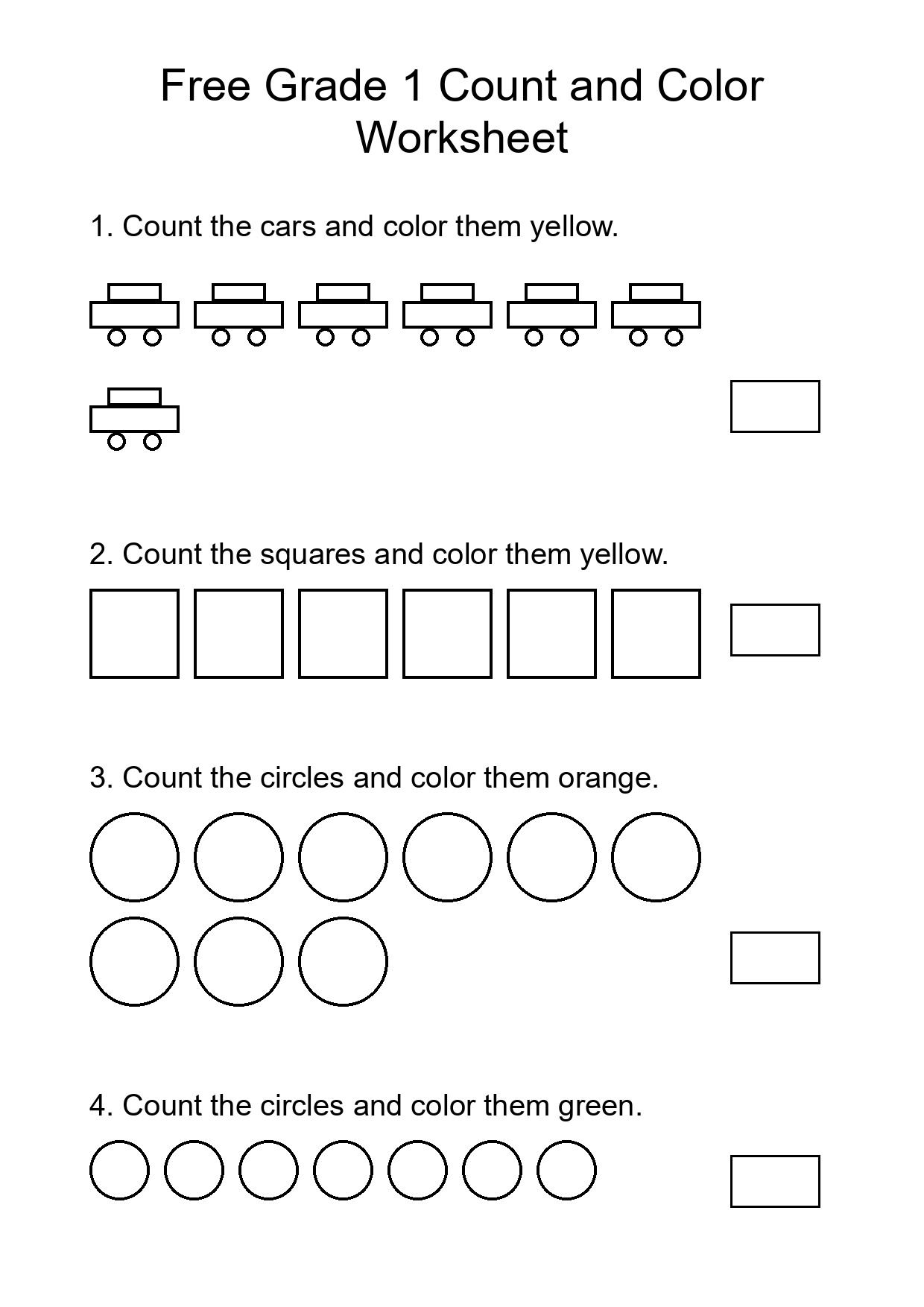 Free Grade 1 Count and Color Worksheet