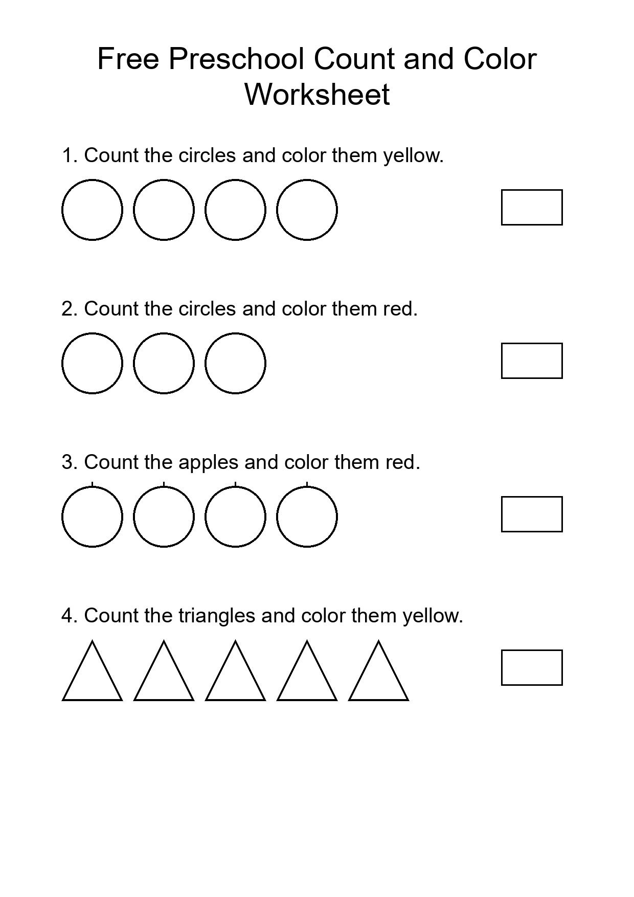 Free Preschool Count and Color Worksheet