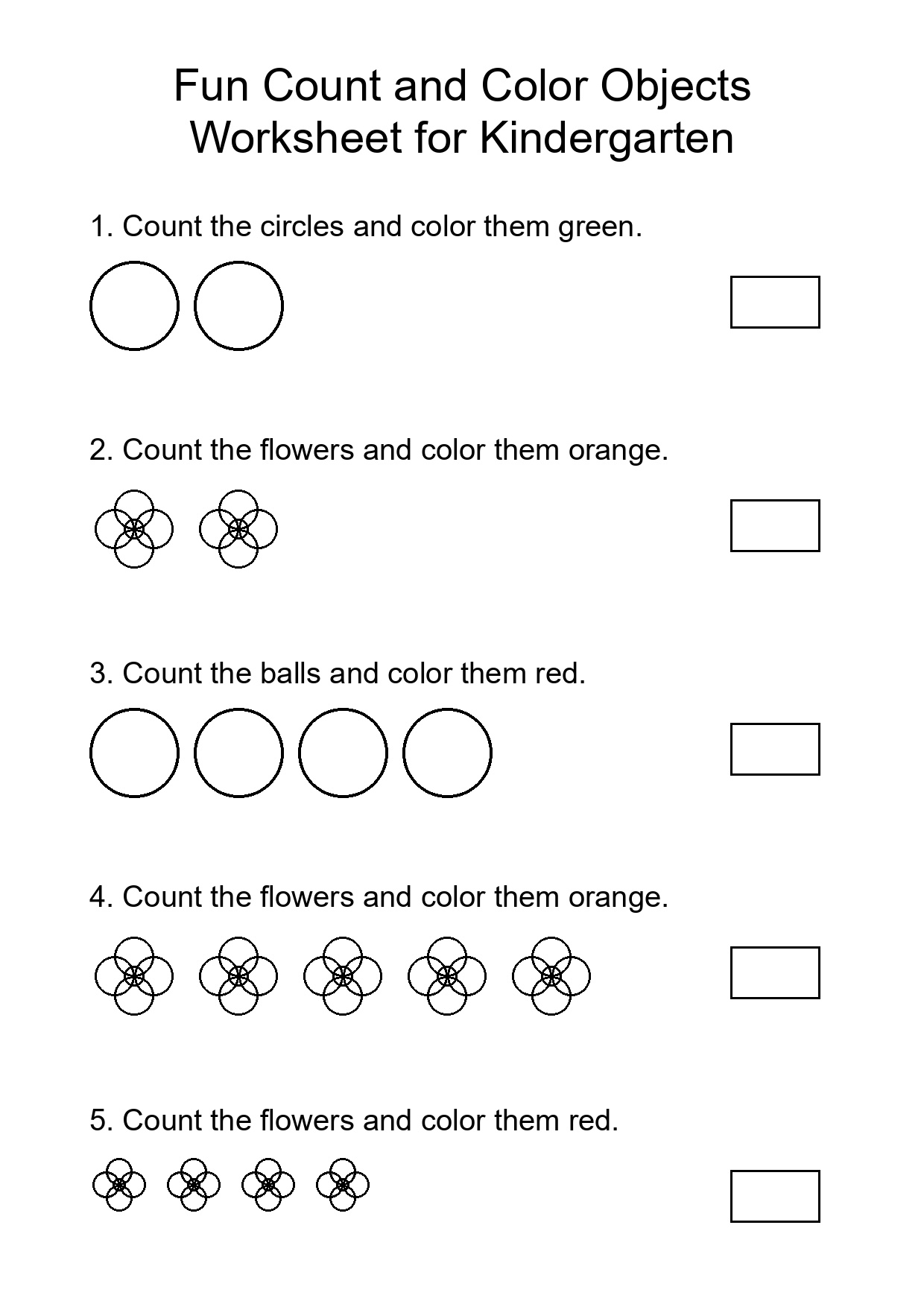 Fun Count and Color Objects Worksheet for Kindergarten