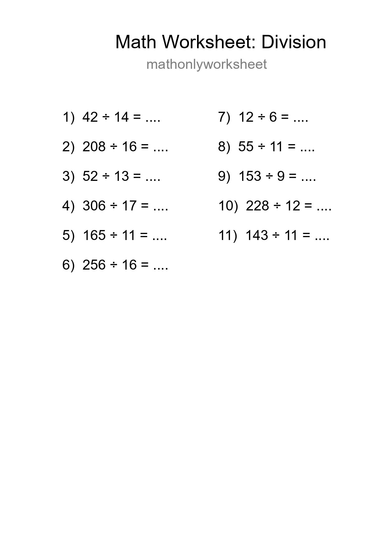 Grade 2 Division Practice Worksheet (11 Problems) - Part 184