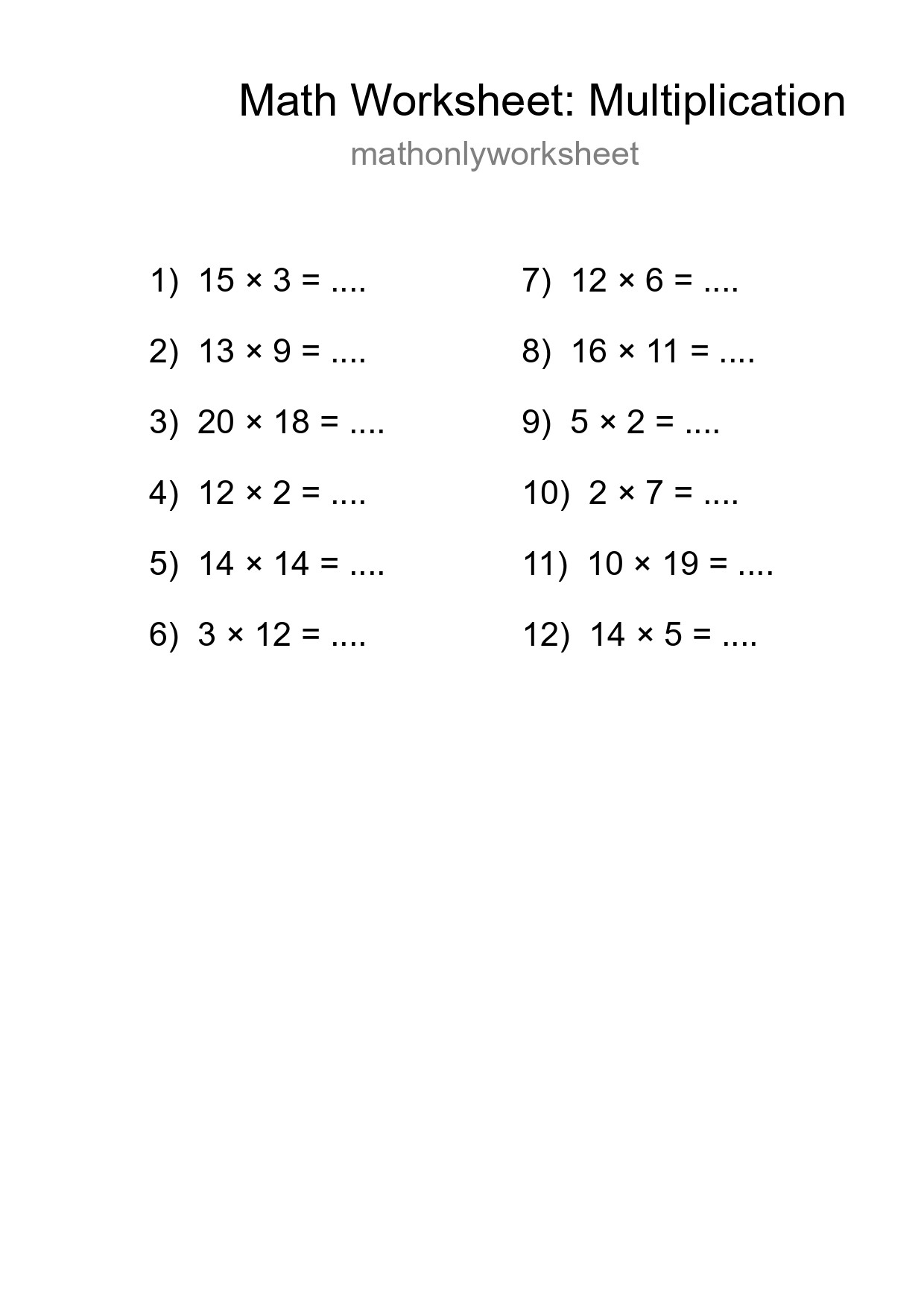 Grade 2 Multiplication Practice Worksheet (12 Problems) - Part 248