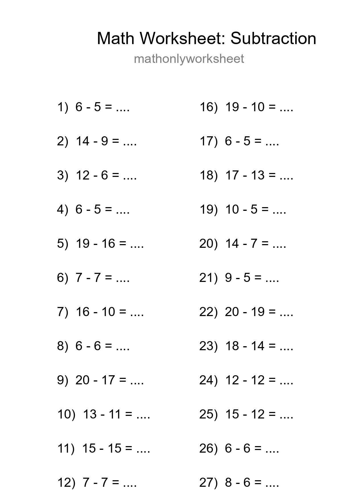 Grade 2 Subtraction Practice Worksheet (29 Problems) - Part 201