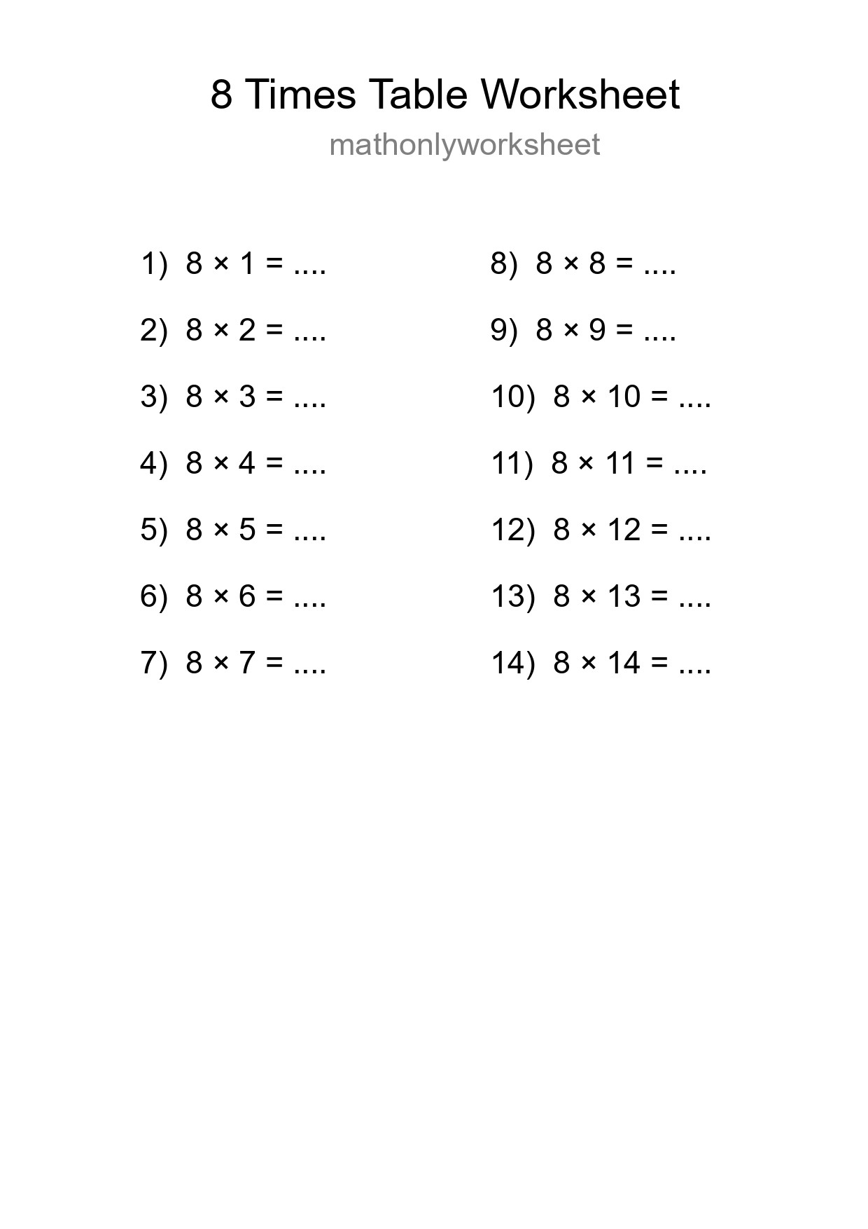 Grade 3 Multiplication Table 8 Practice - Part 130