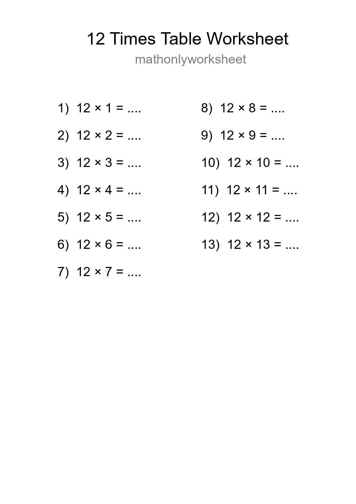 Grade 4 Multiplication Table 12 Practice - Part 166