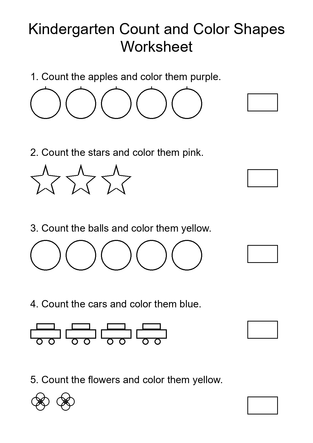 Kindergarten Count and Color Shapes Worksheet