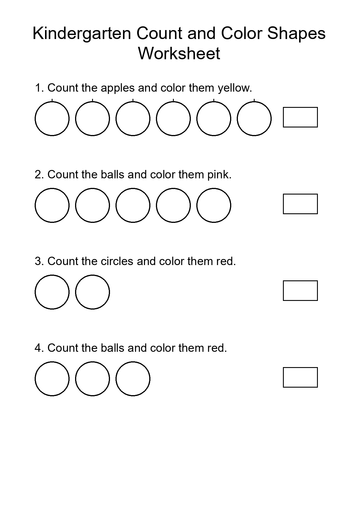 Kindergarten Count and Color Shapes Worksheet