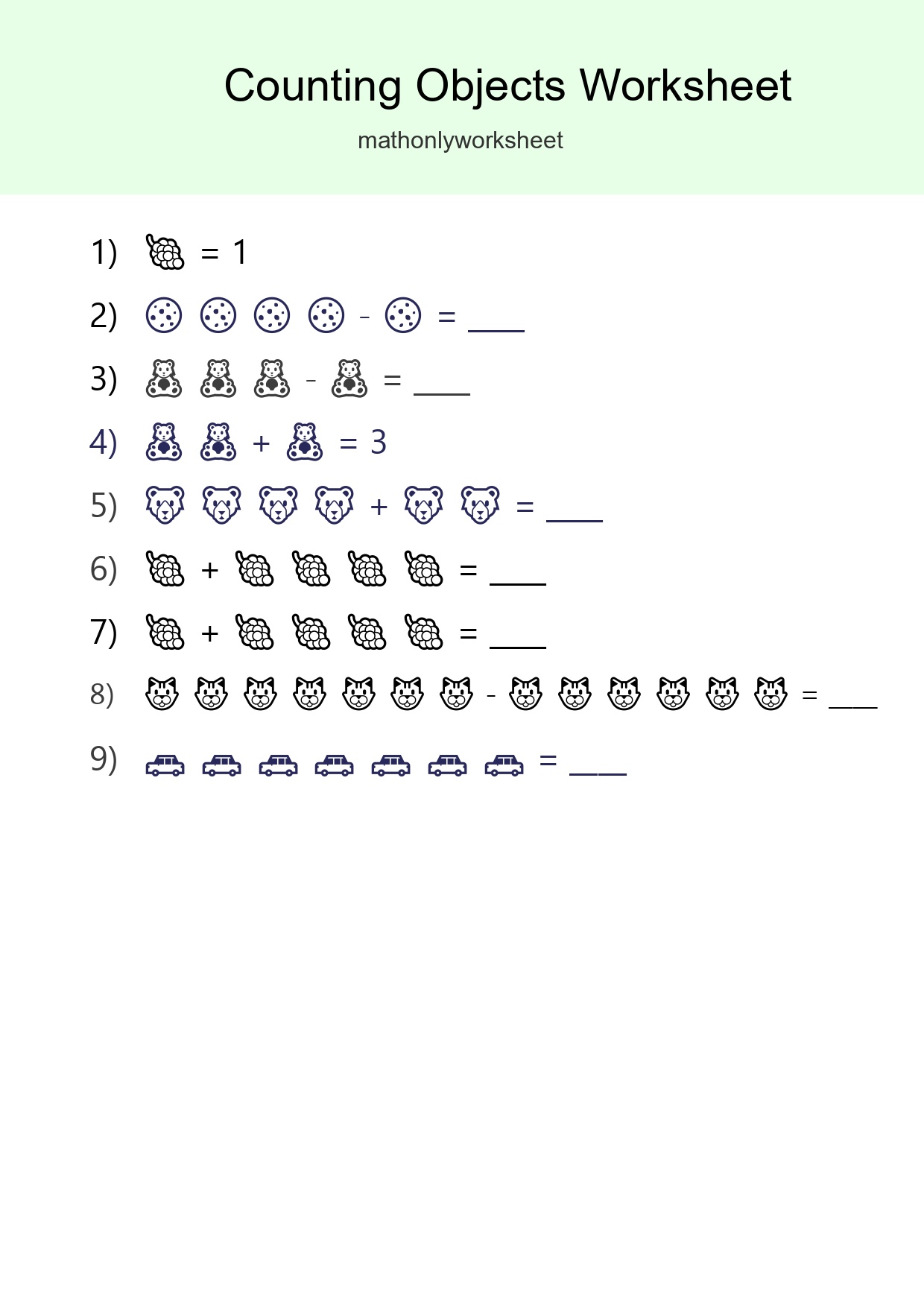 Kindergarten Count The Objects Worksheet - Part 183