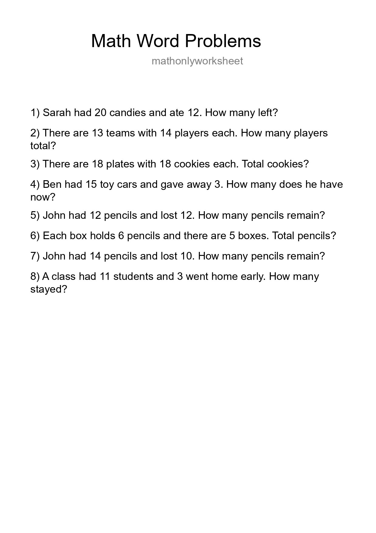 Math Word Problem Worksheet