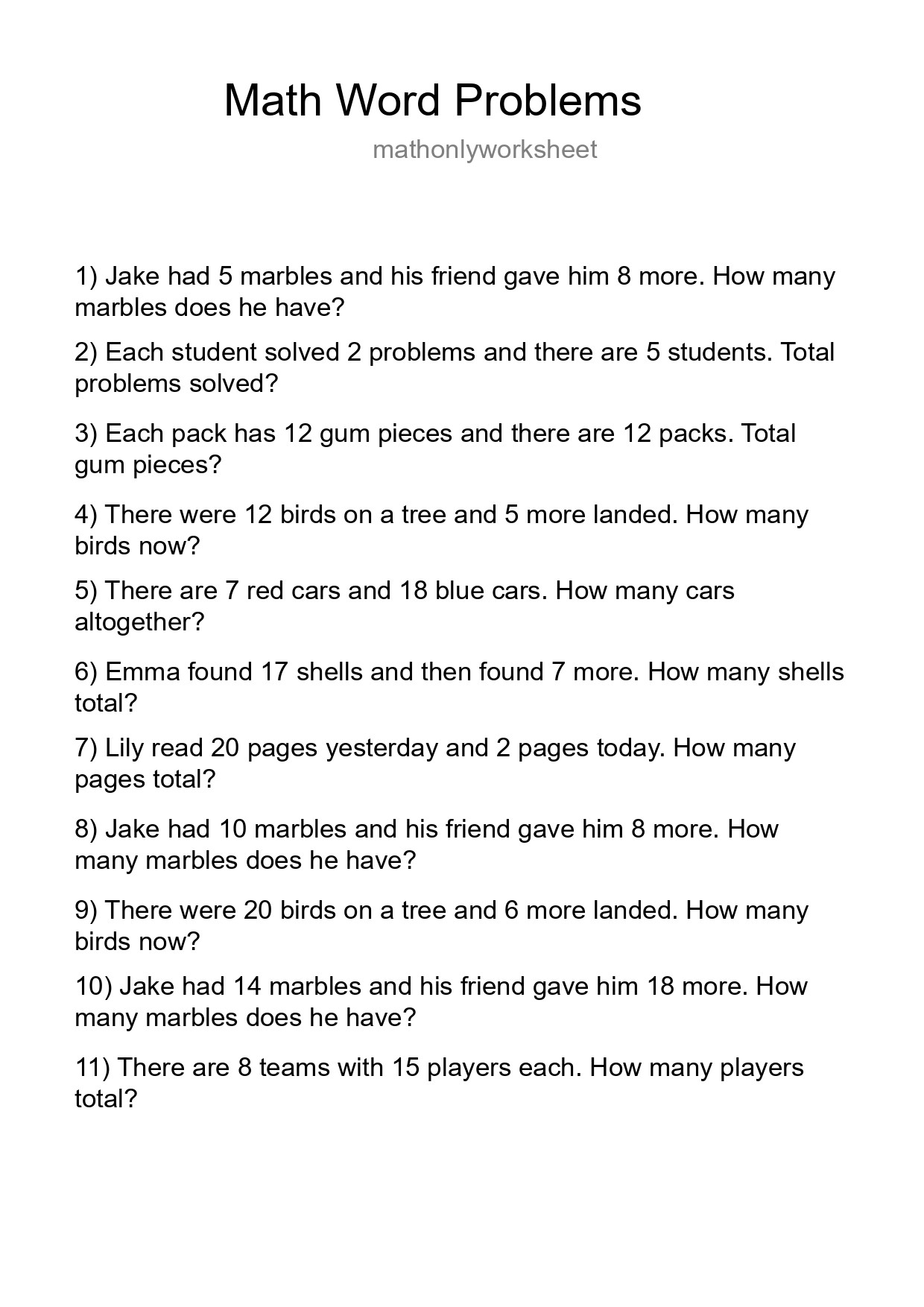 Math Word Problem Worksheet