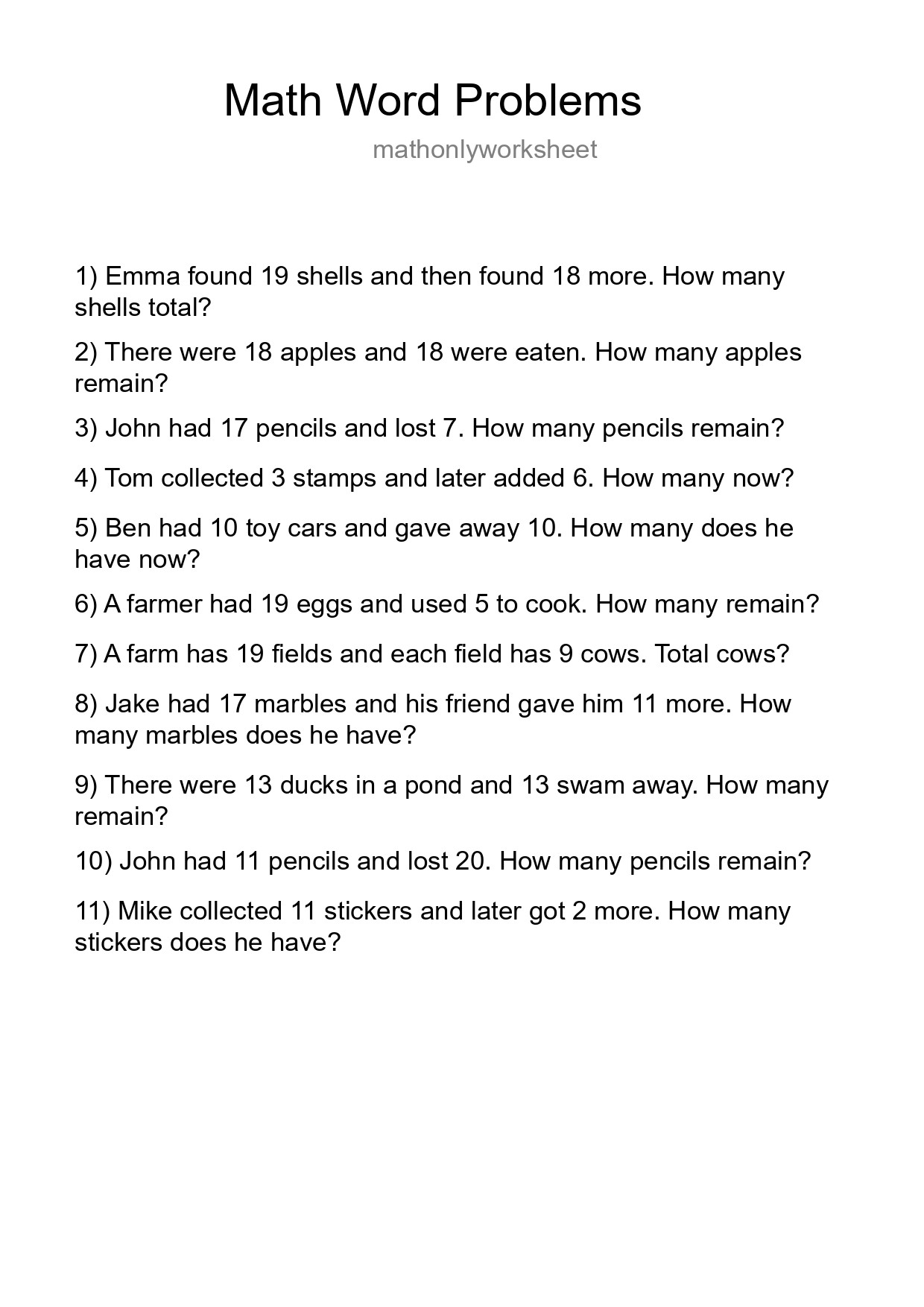 Math Word Problem Worksheet