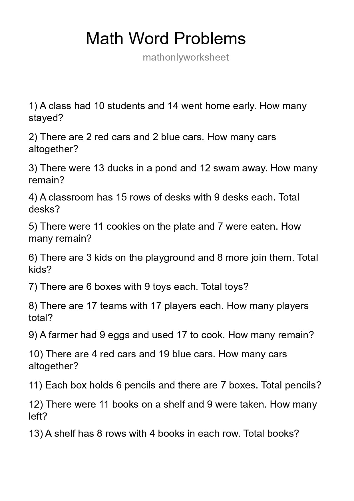 Math Word Problem Worksheet
