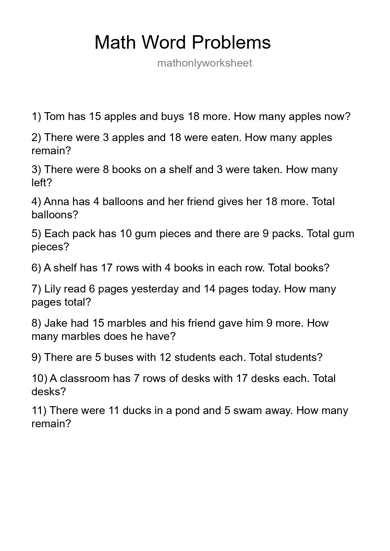 Math Word Problem Worksheet