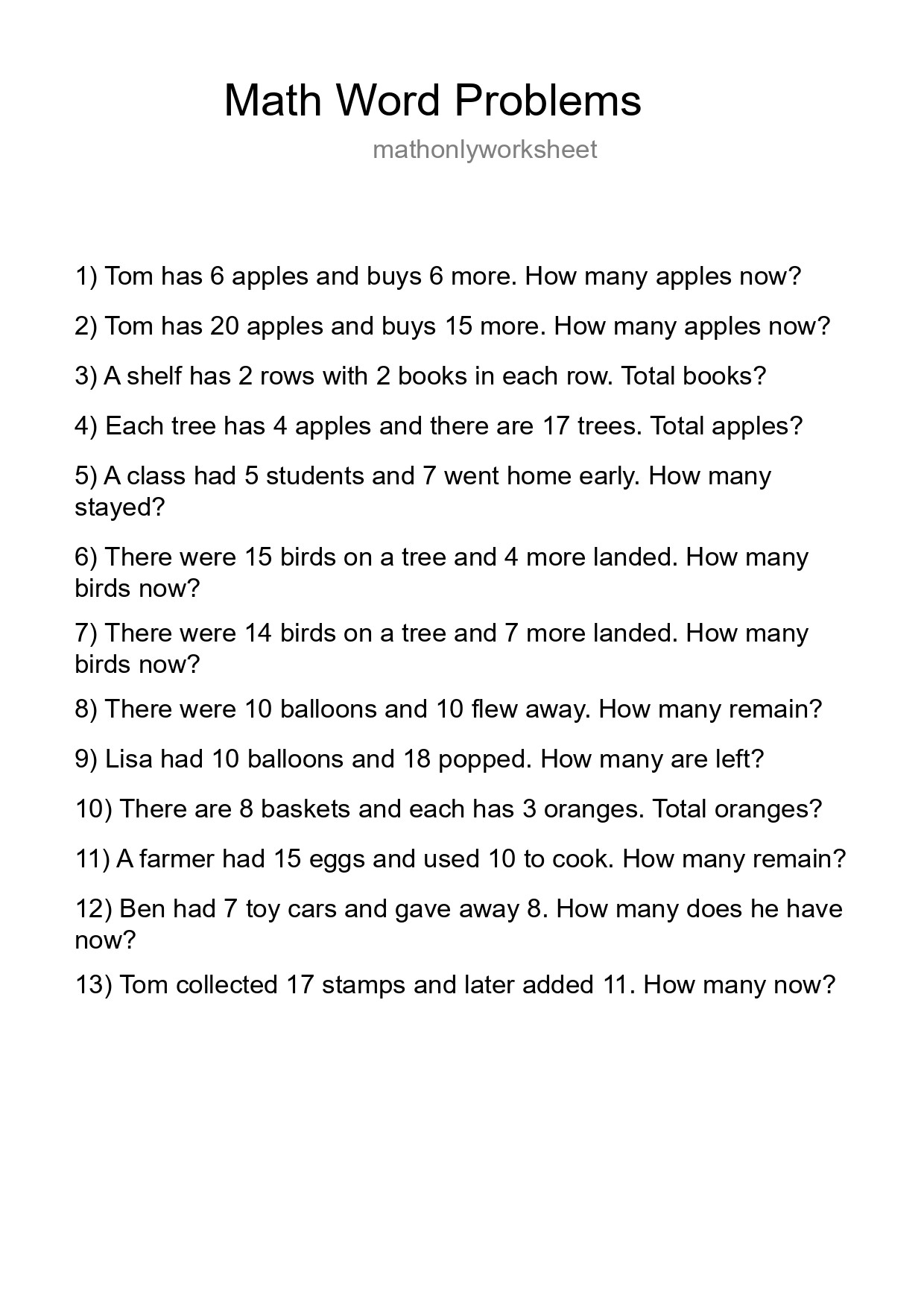 Math Word Problem Worksheet