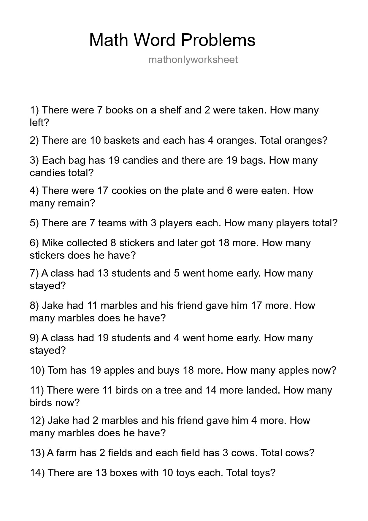 Math Word Problem Worksheet