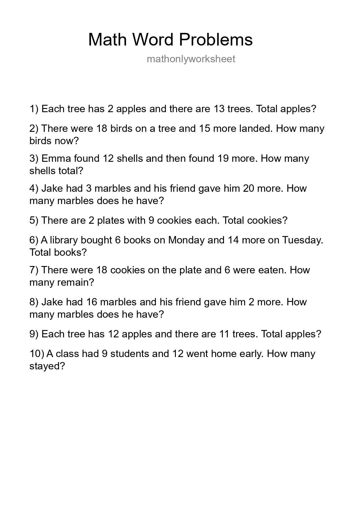 Math Word Problem Worksheet