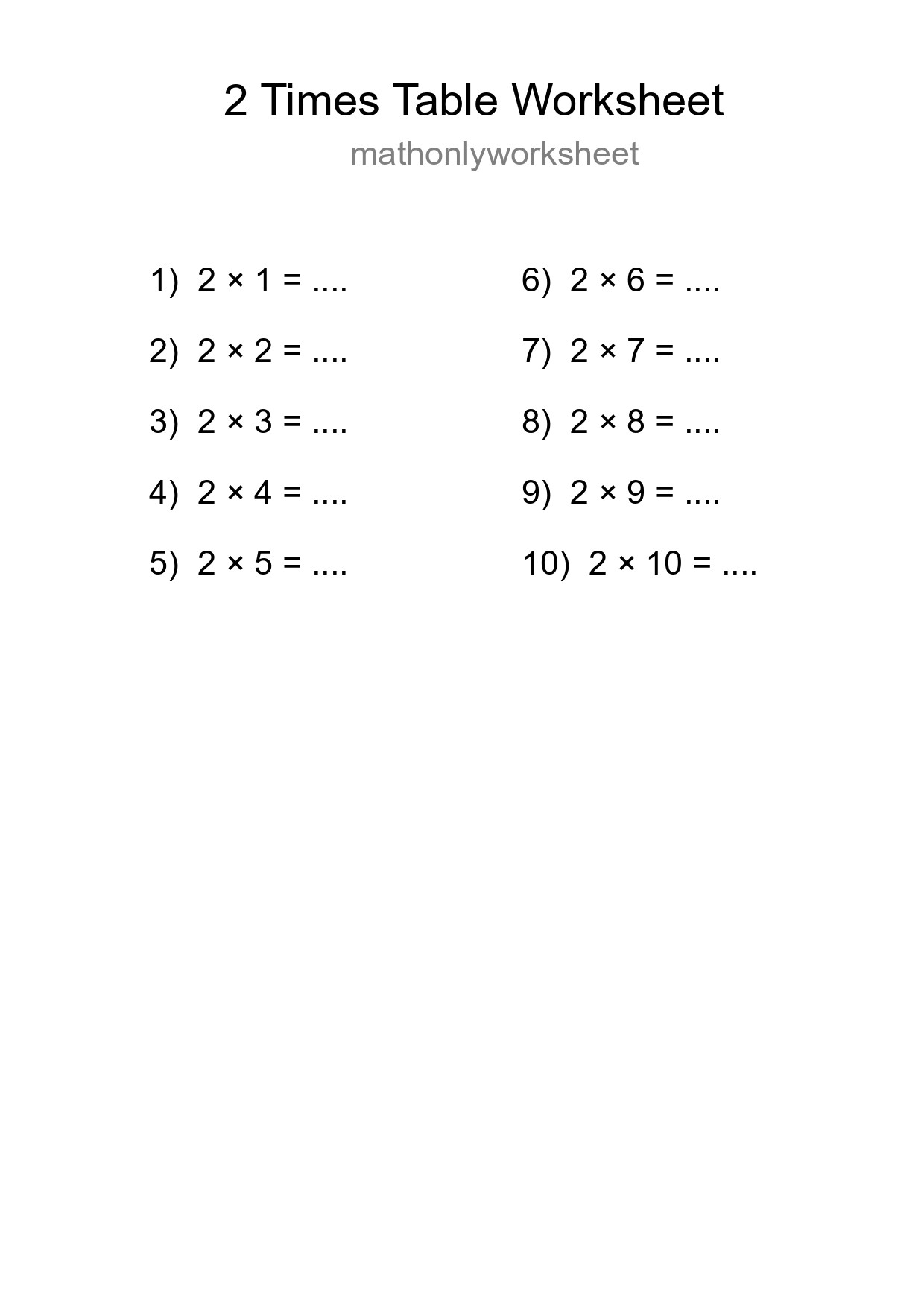 Printable 2 Times Table Worksheet For Grade 2 - Part 226