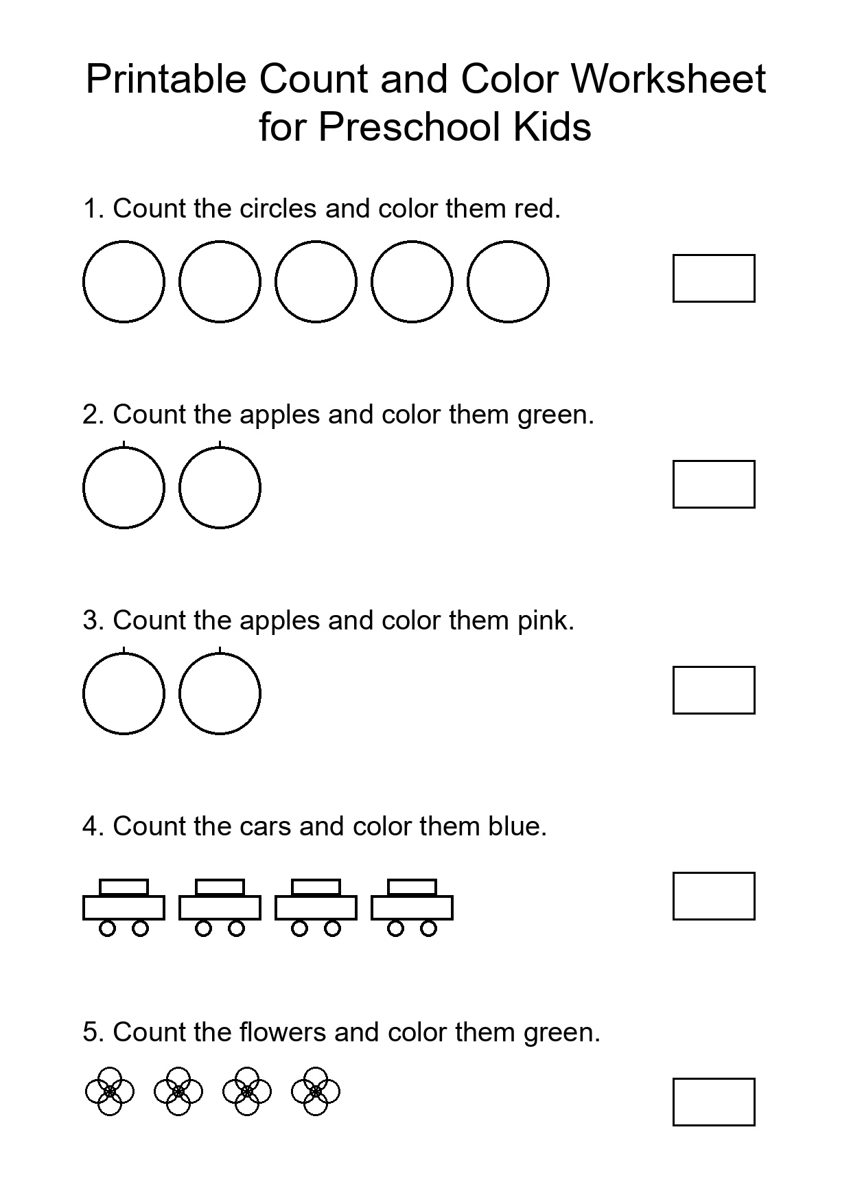 Printable Count and Color Worksheet for Preschool Kids
