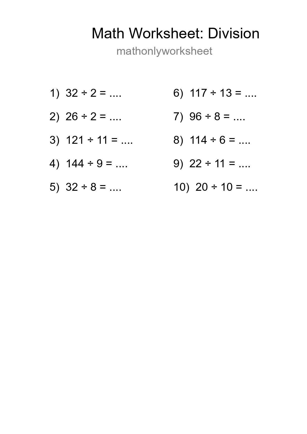 Printable Free 10 Division Math Worksheet For Grade 2 - Part 232
