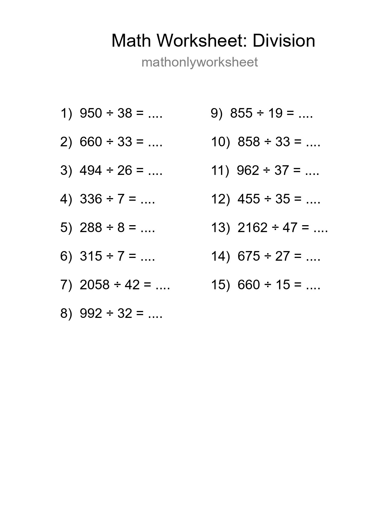 Printable Free 15 Division Math Worksheet For Grade 2 - Part 196