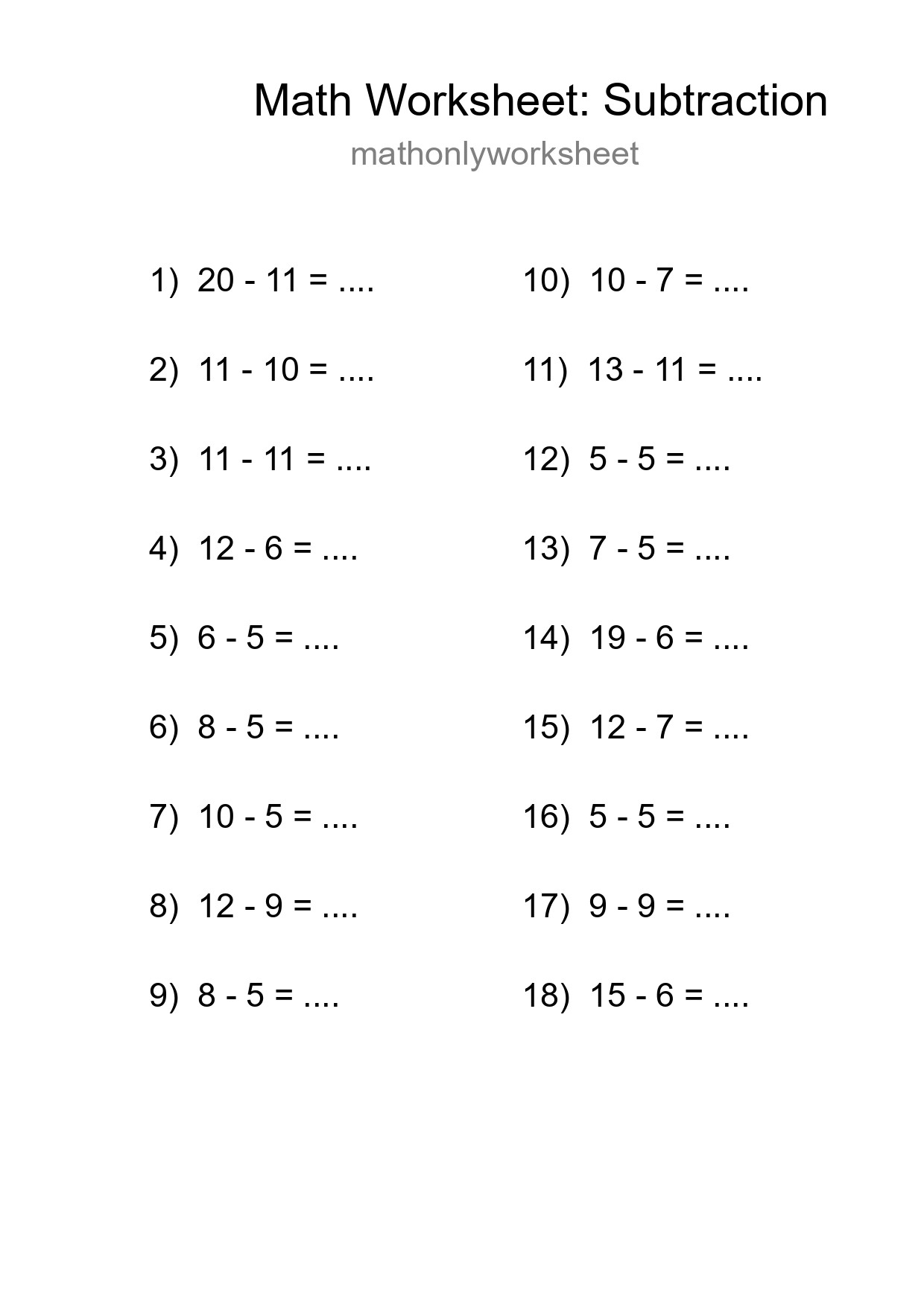 Printable Free 18 Subtraction Math Worksheet For Grade 2 - Part 237