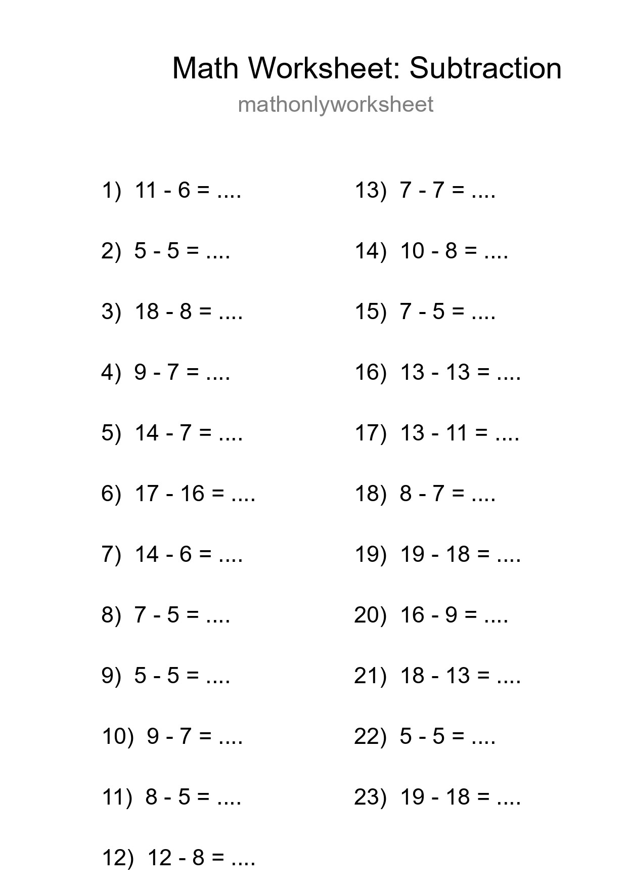 Printable Free 23 Subtraction Math Worksheet For Grade 2 - Part 117